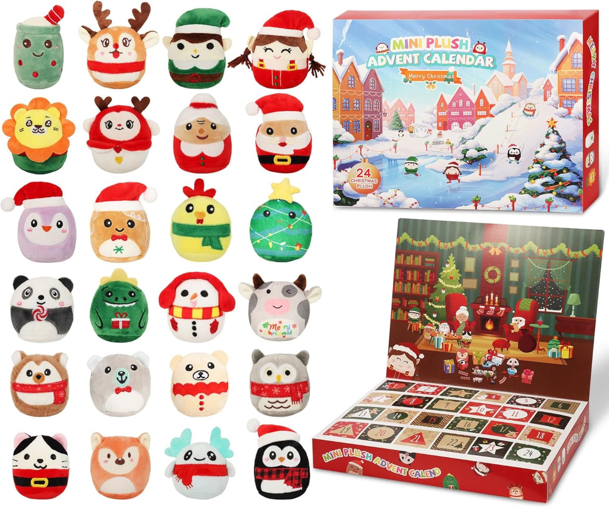 2025 Christmas Advent Calendar with 24 Mini Plush Toys – 3.15" Squishy Stuffed Animals for Kids & Collectors