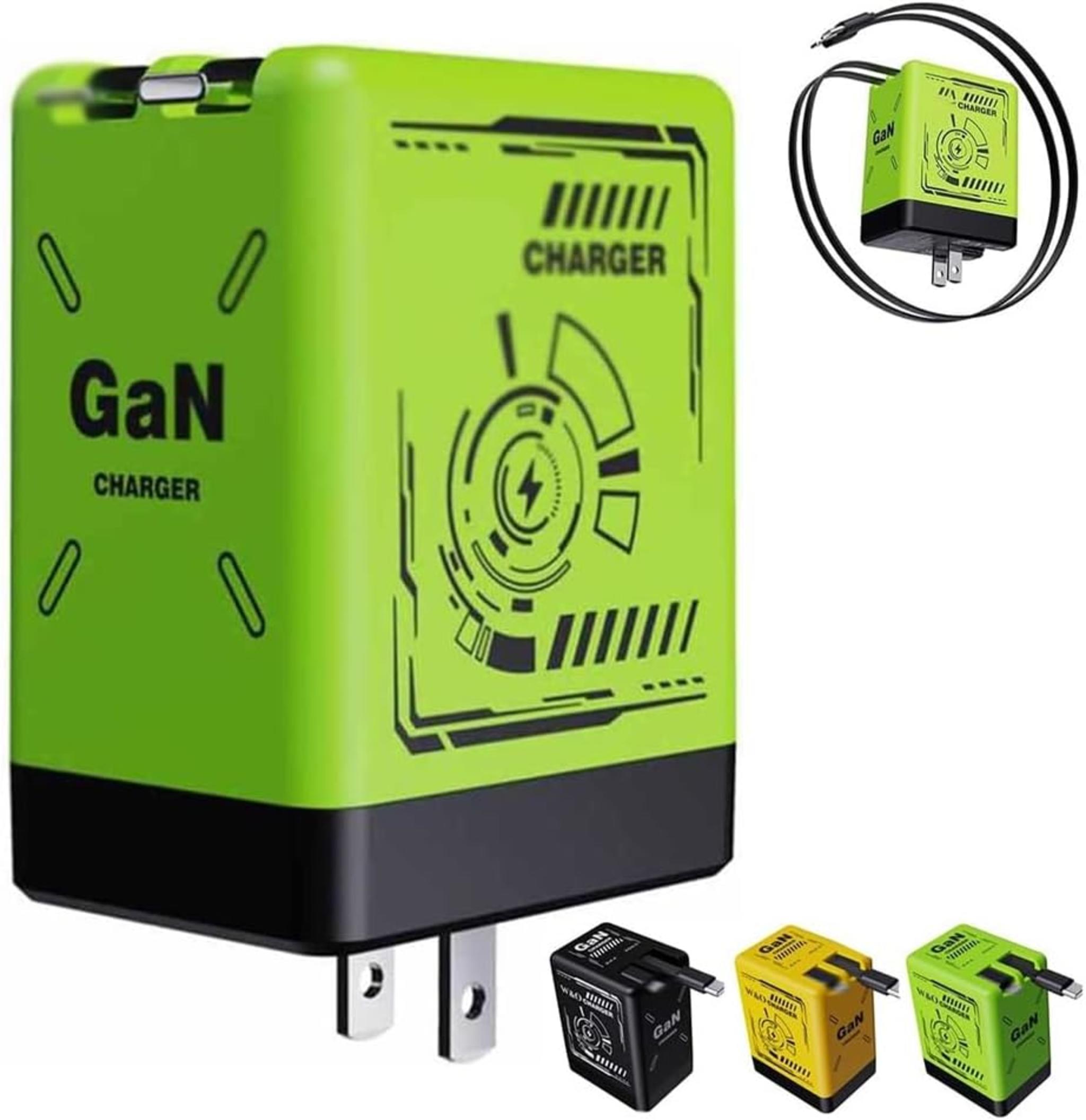 2-in-1 GaN Fast Charger with Retractable Cables, 120W Foldable Wall Adapter for Phones & Tablets