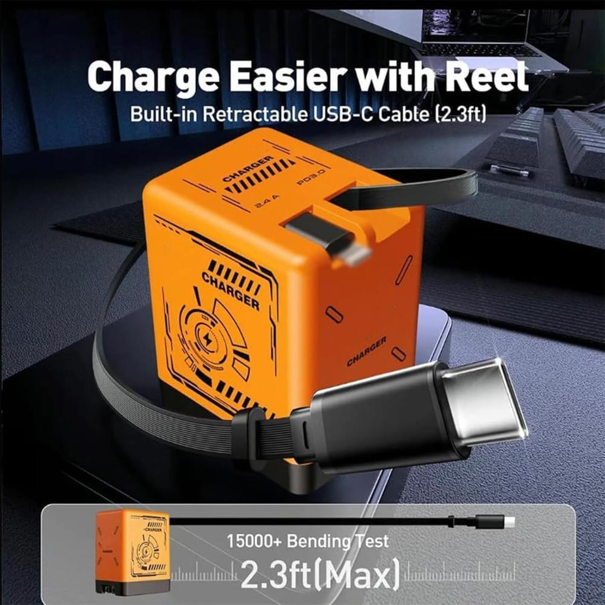 2-in-1 GaN Fast Charger with Retractable Cables, 120W Foldable Wall Adapter