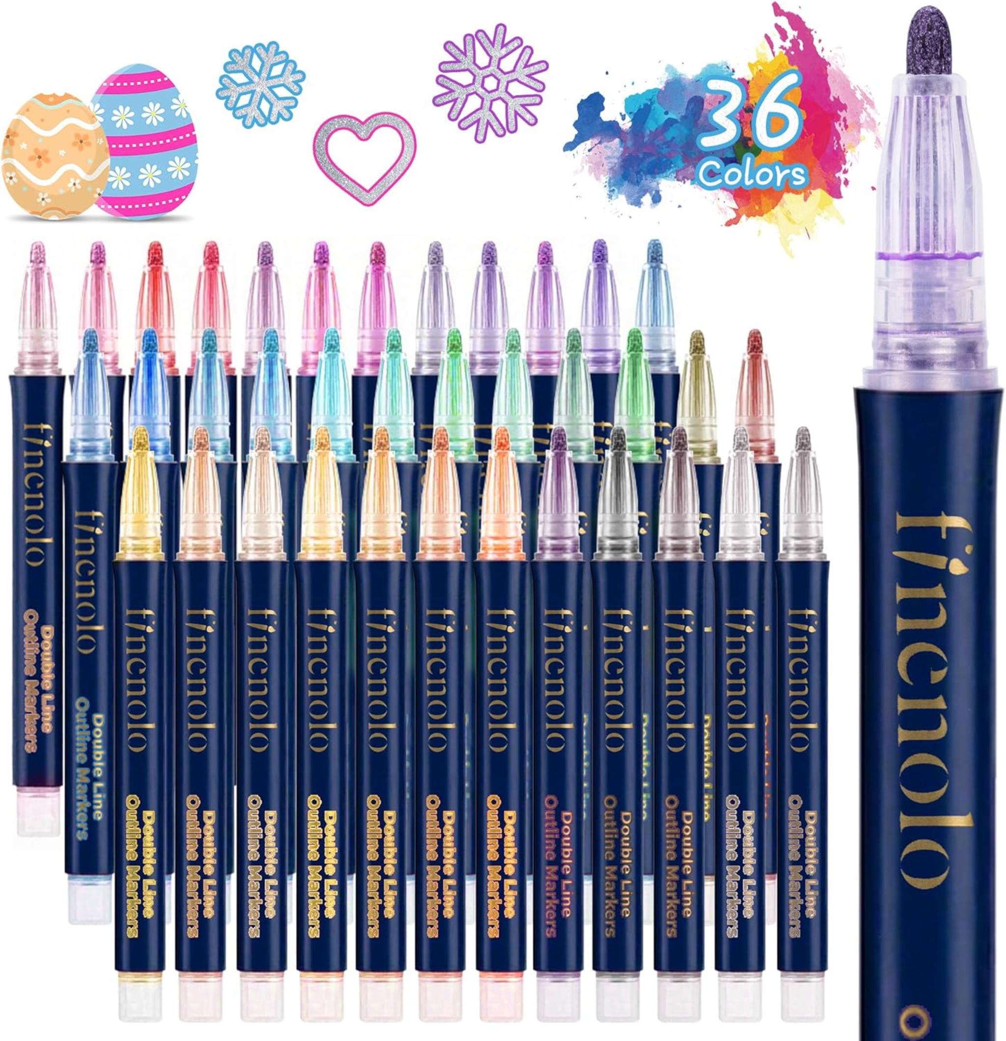 36 Colors Double Line Outline Markers with Metallic & Glitter Effects for DIY Art and Card Making