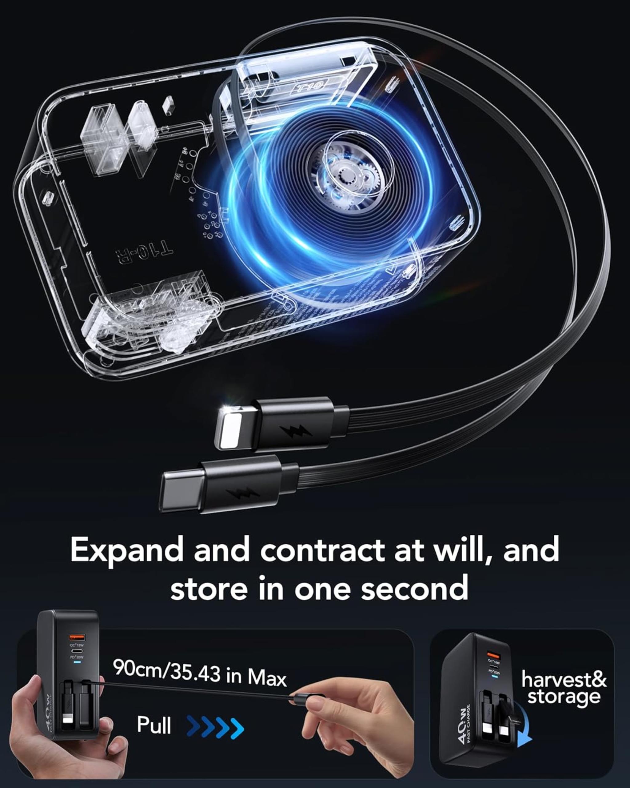 40W 4-in-1 Retractable Wall Charger