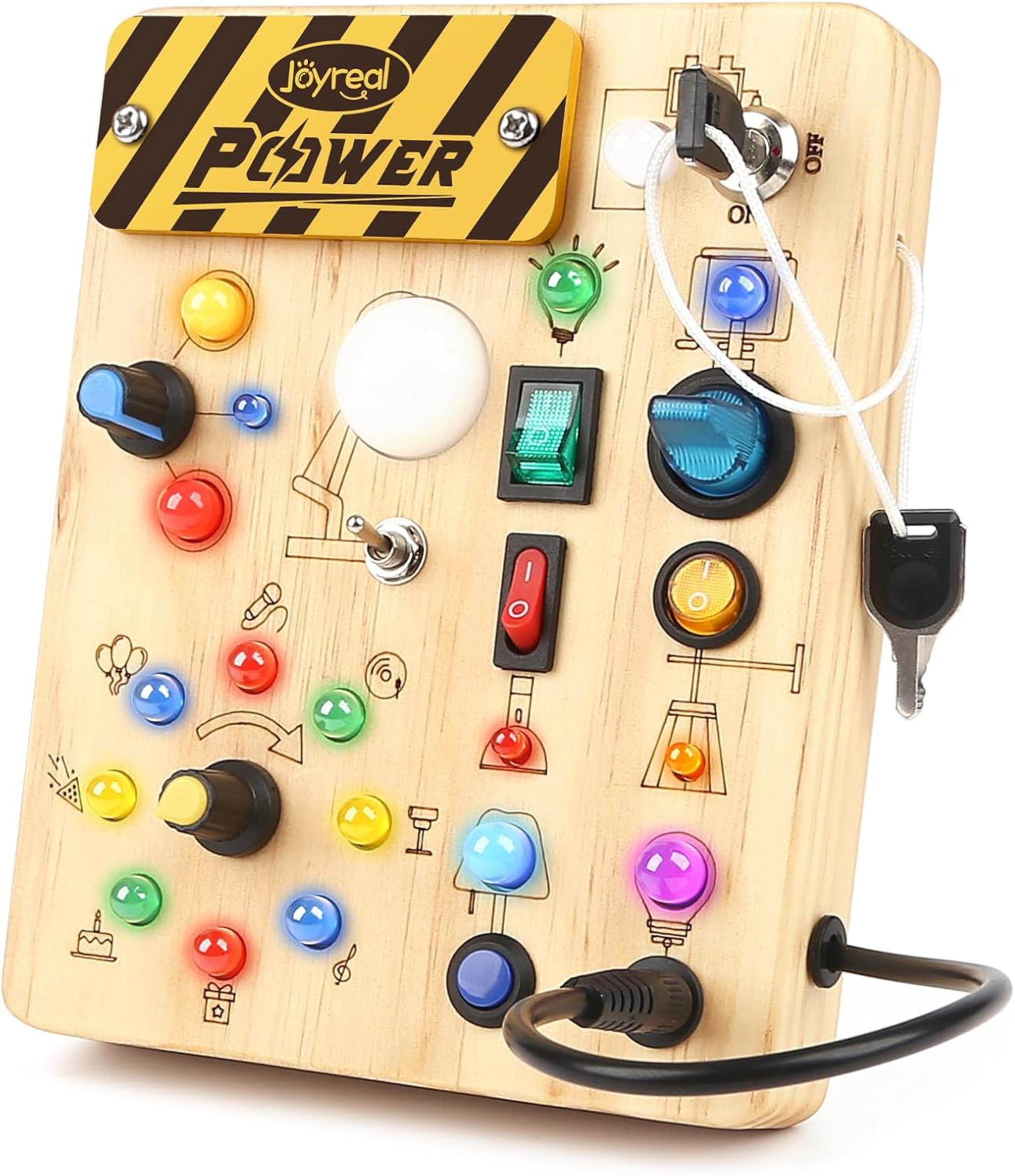 Montessori Busy Board with LED Light Up Switches, Sensory Travel Toy for Toddlers 18+ Months