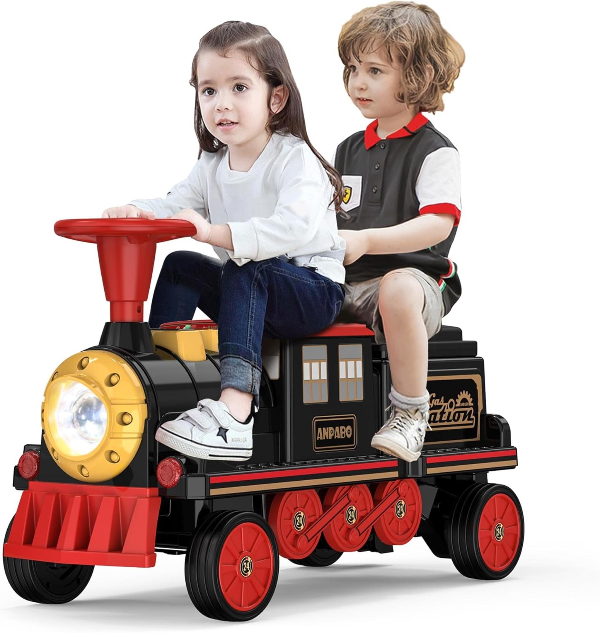 12V 2-Seater Kids Ride-On Train with Adjustable Seat, Storage & Music, Red
