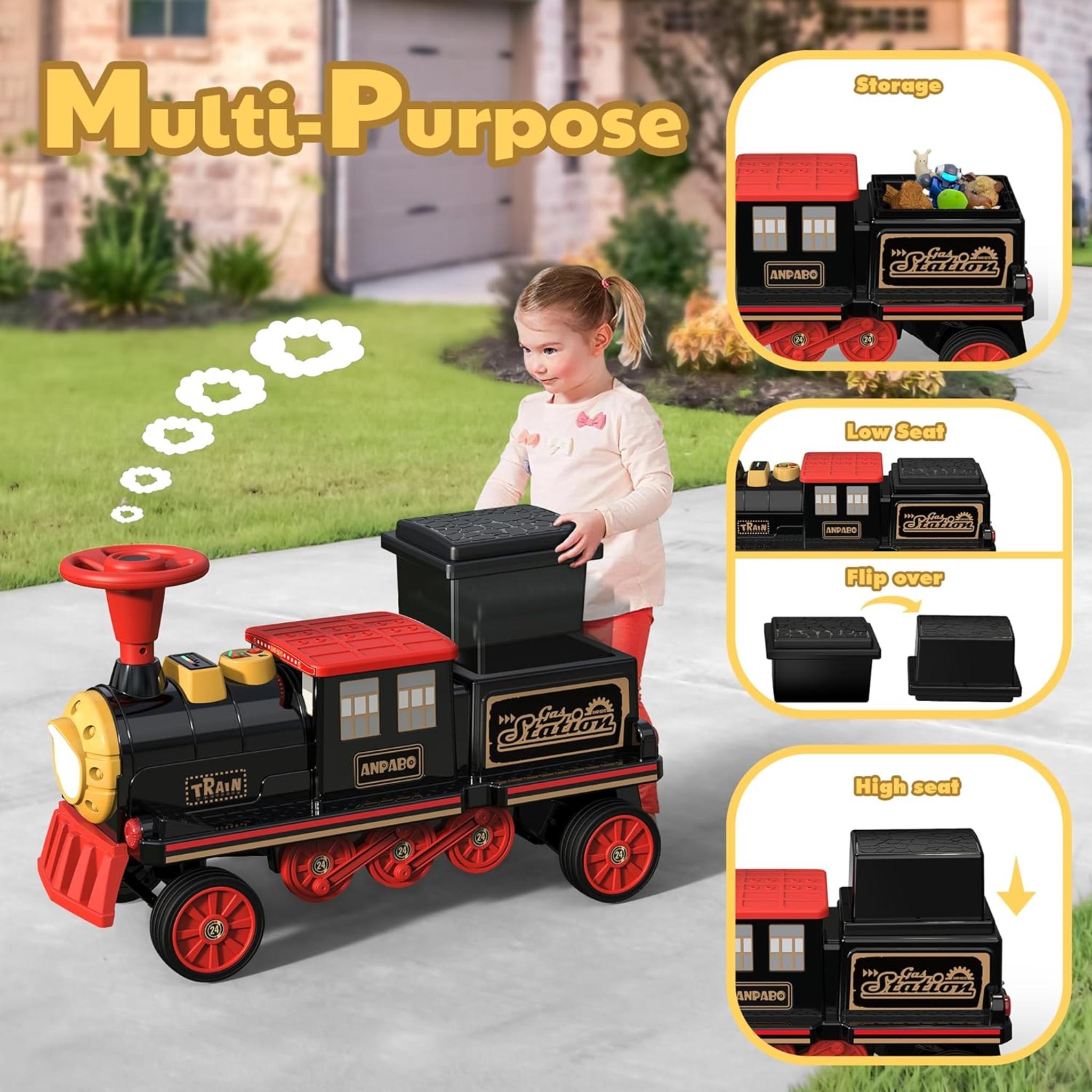 12V 2-Seater Kids Ride-On Train with Adjustable Seat & Music