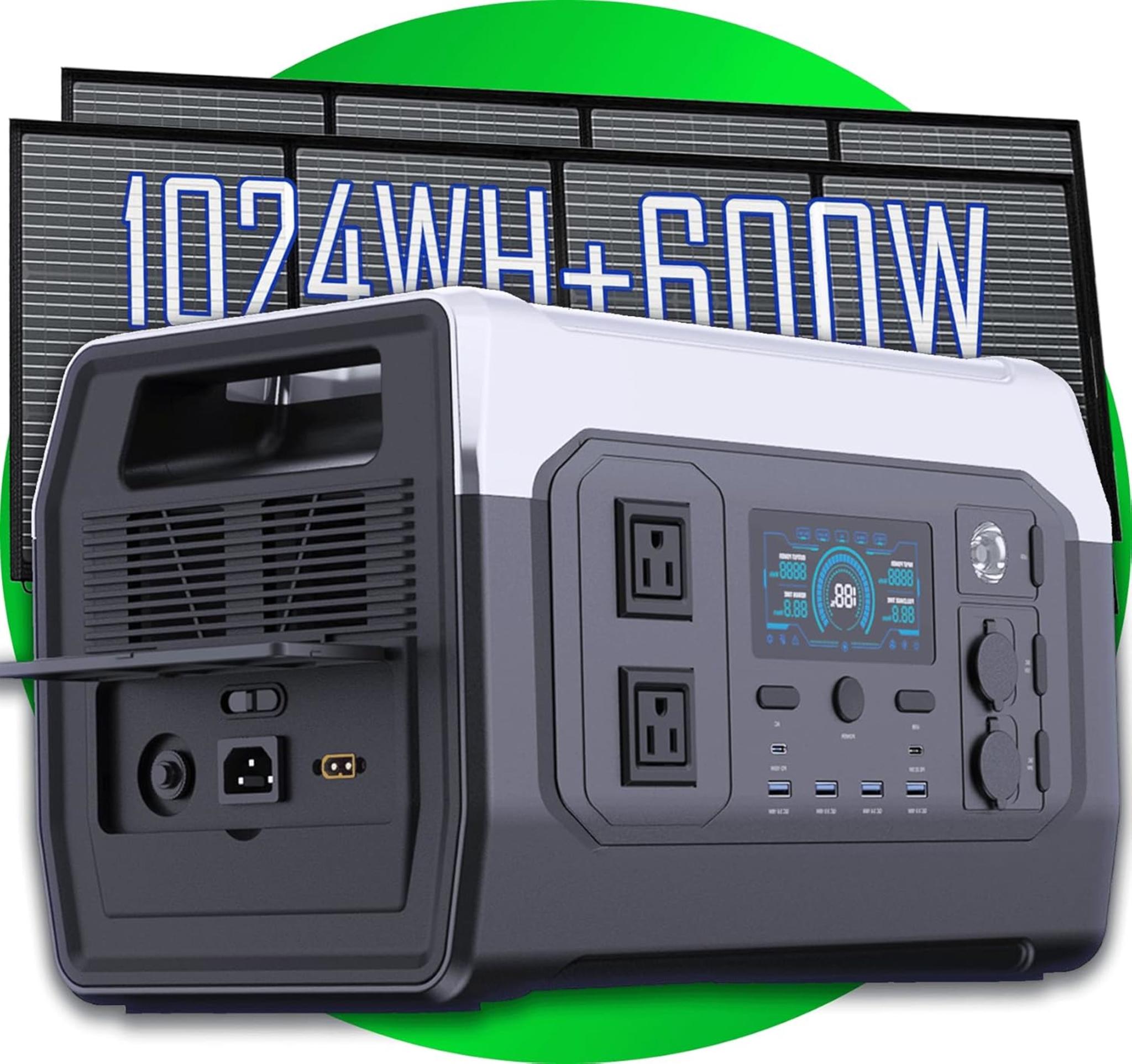 1024Wh Portable Power Station with 1600W Output, 1-Hour Fast Charging, 11 Ports for Camping/Home/Emergency
