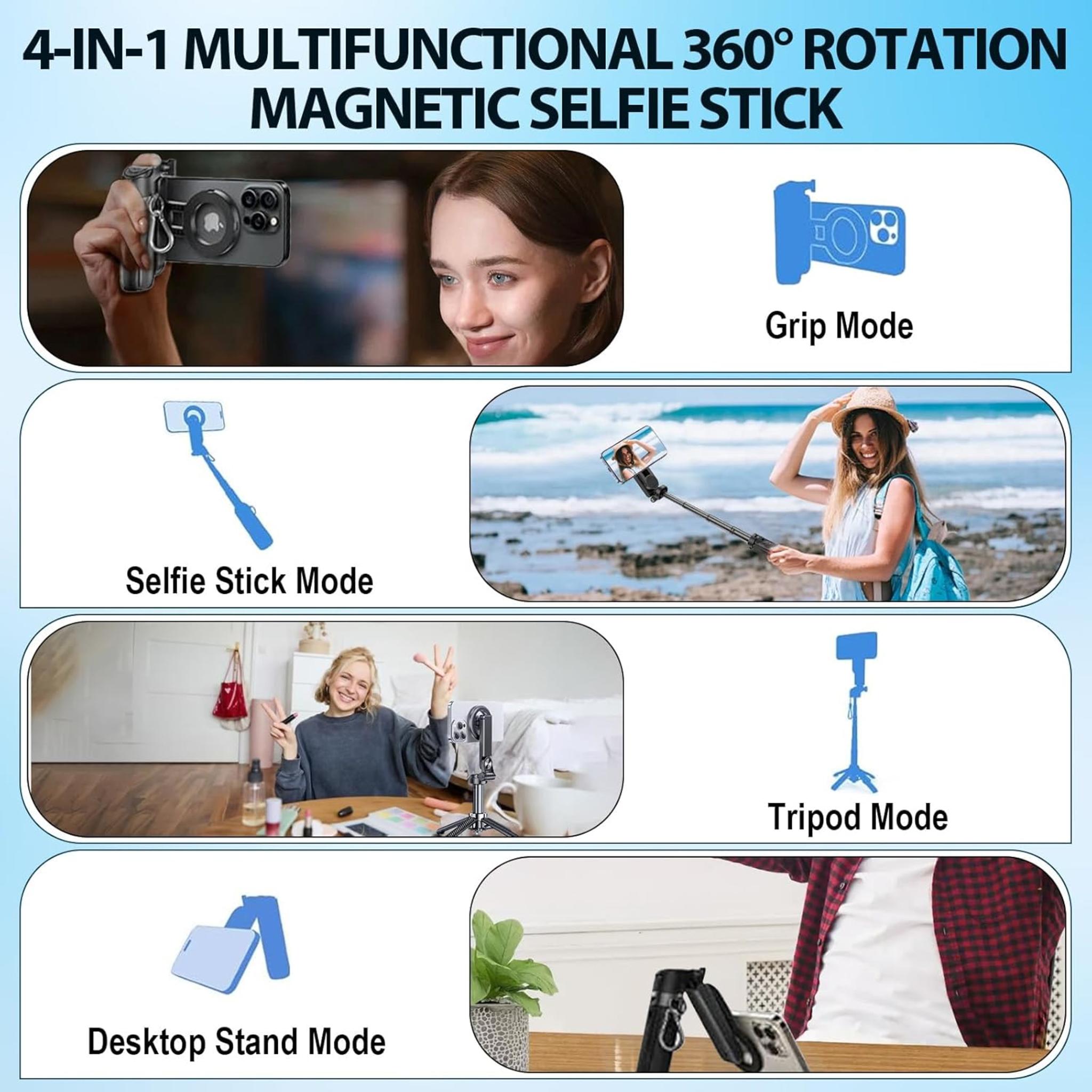 4-in-1 Magnetic Selfie Stick Tripod with Wireless Remote