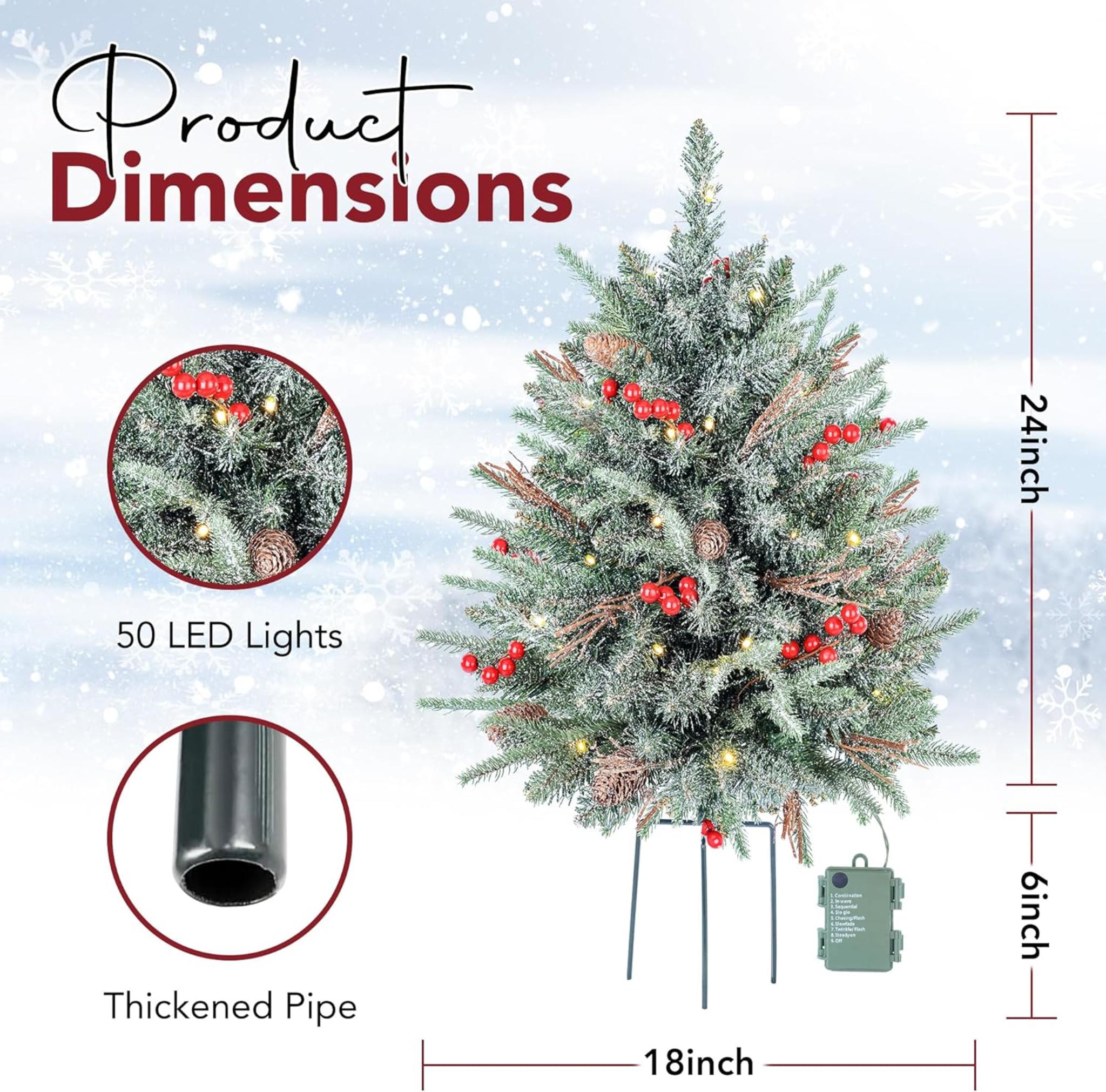 2-Pack 30-Inch Outdoor Prelit Flocked Christmas Trees with 100 LED Battery Lights