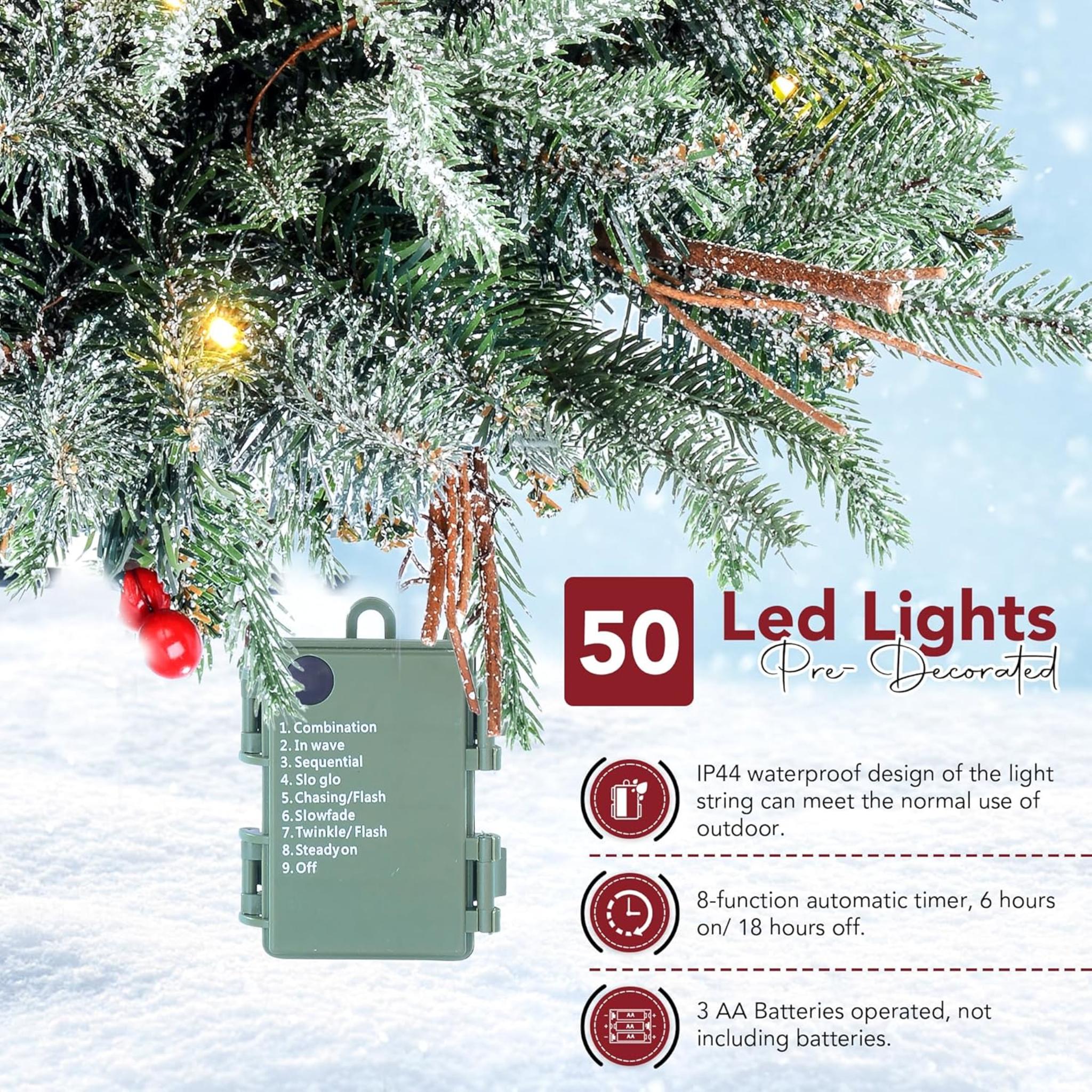 2-Pack 30-Inch Outdoor Prelit Flocked Christmas Trees with 100 LED Battery Lights