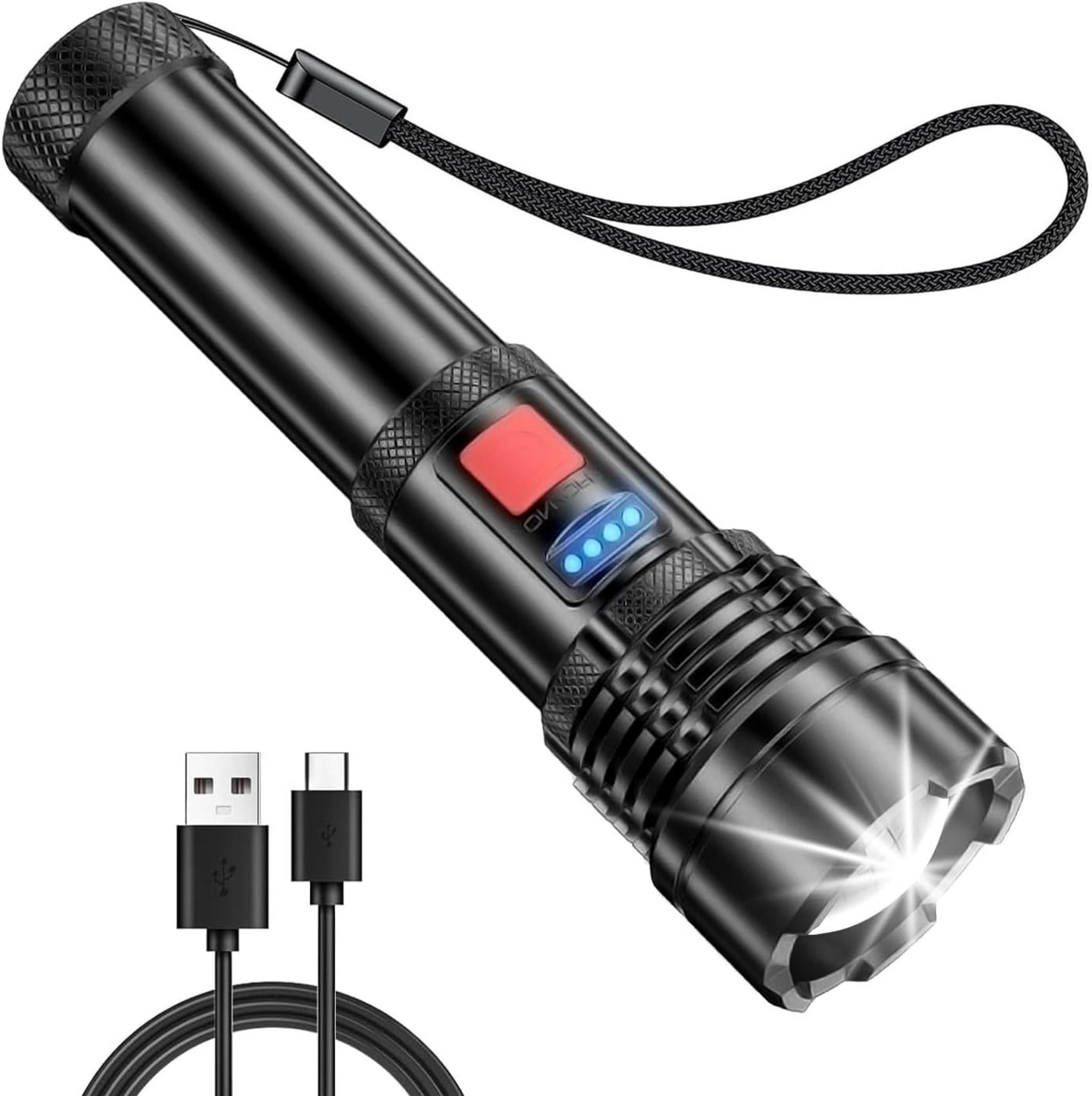 Rechargeable LED Tactical Flashlight, 5 Modes Zoomable Super Bright Handheld Torch for Camping Emergency