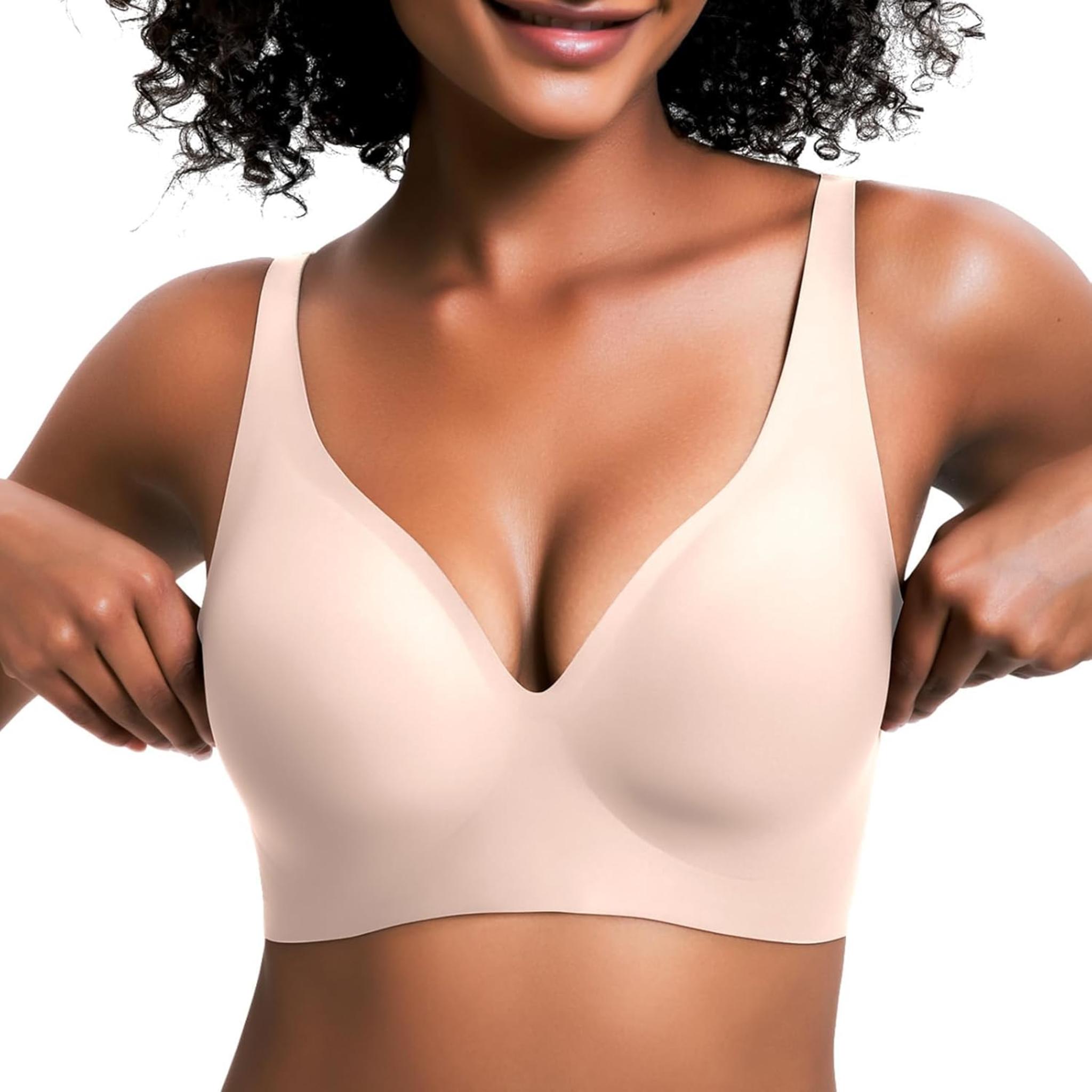 Wireless Push Up Bra, Seamless T-Shirt Bra with Adjustable Straps, Comfortable Plunge No Underwire