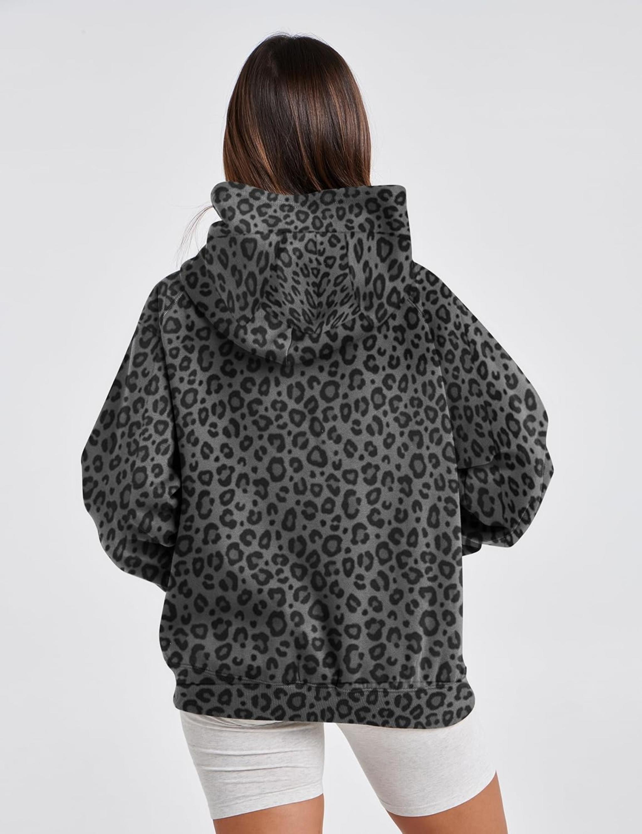 Women's Cheetah Print Oversized Fleece Hoodie with Pocket