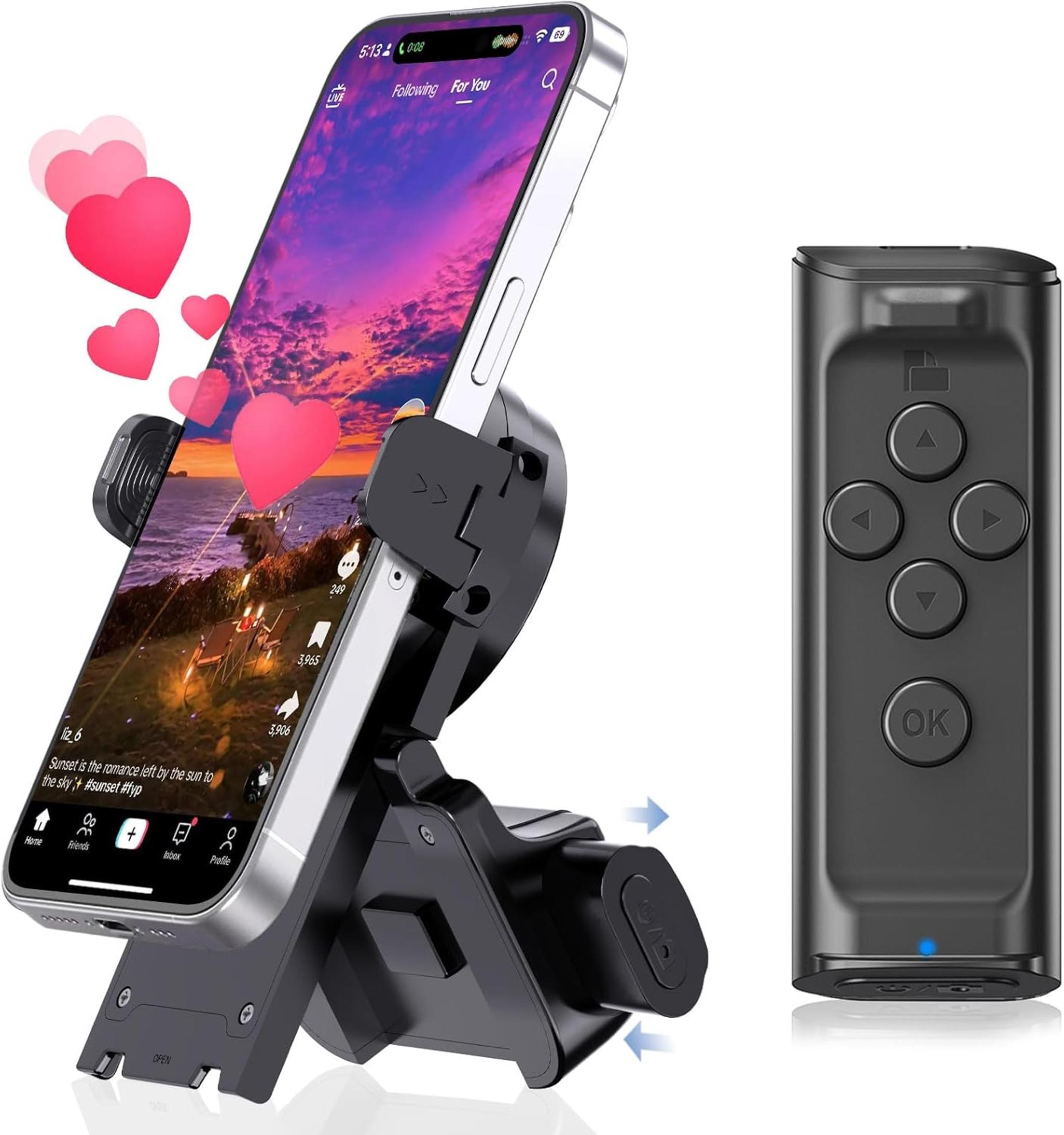 Bluetooth Remote Control with Phone Stand for TikTok, E-Books & Camera