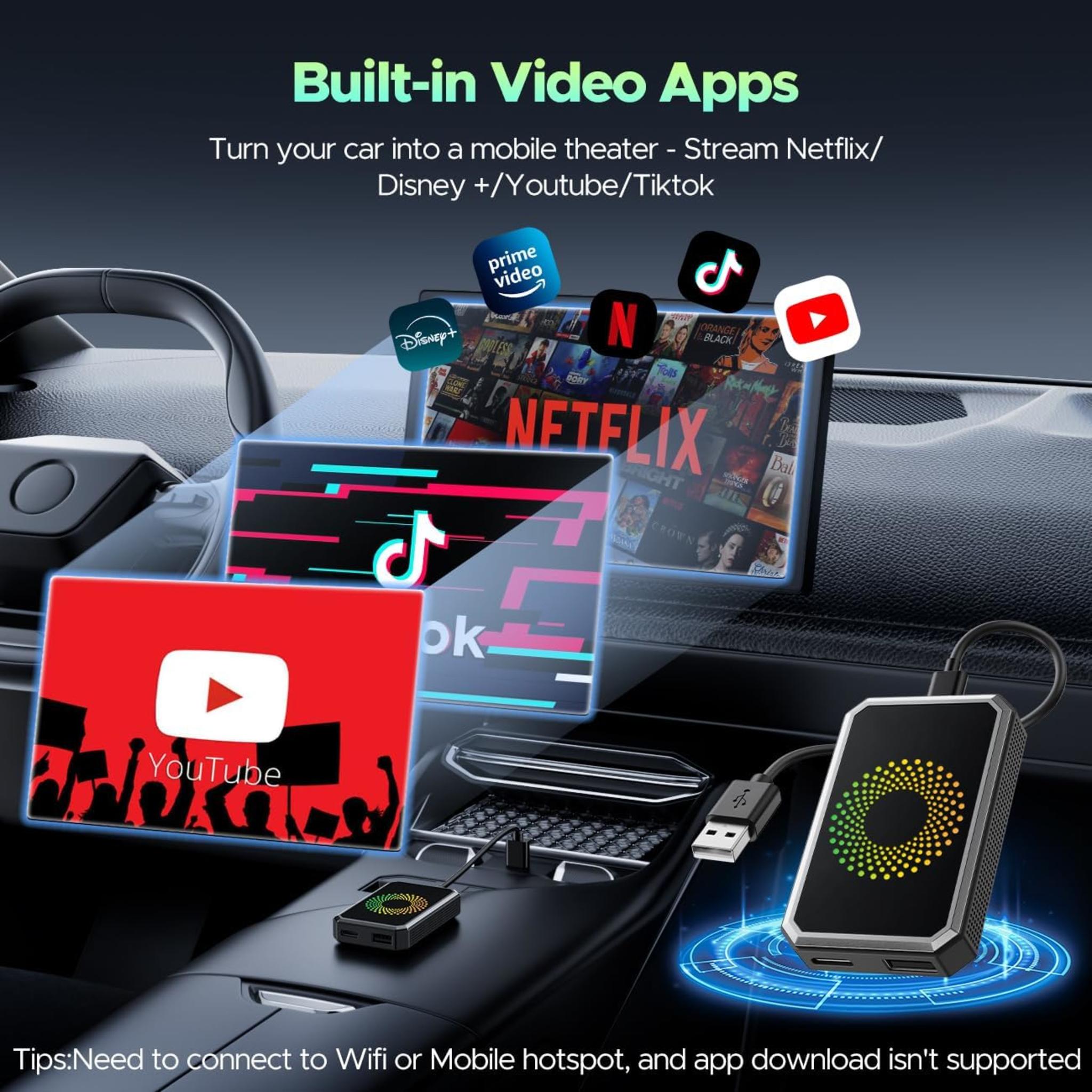 3-in-1 Wireless CarPlay Adapter with Video Streaming & USB Support