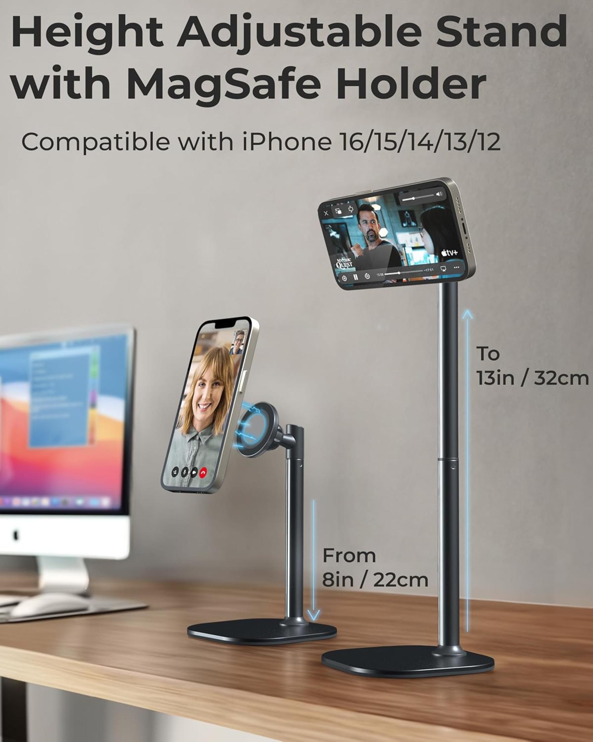 Adjustable Magnetic Phone Stand with 360° Rotation & Secure Base for Desk Use