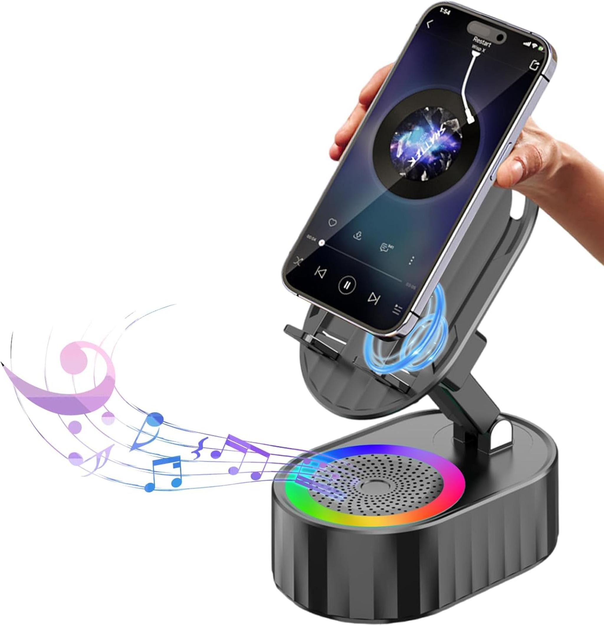 5-in-1 Wireless Induction Bluetooth Speaker with Phone Stand, Ambient Light & 3000mAh Power Bank