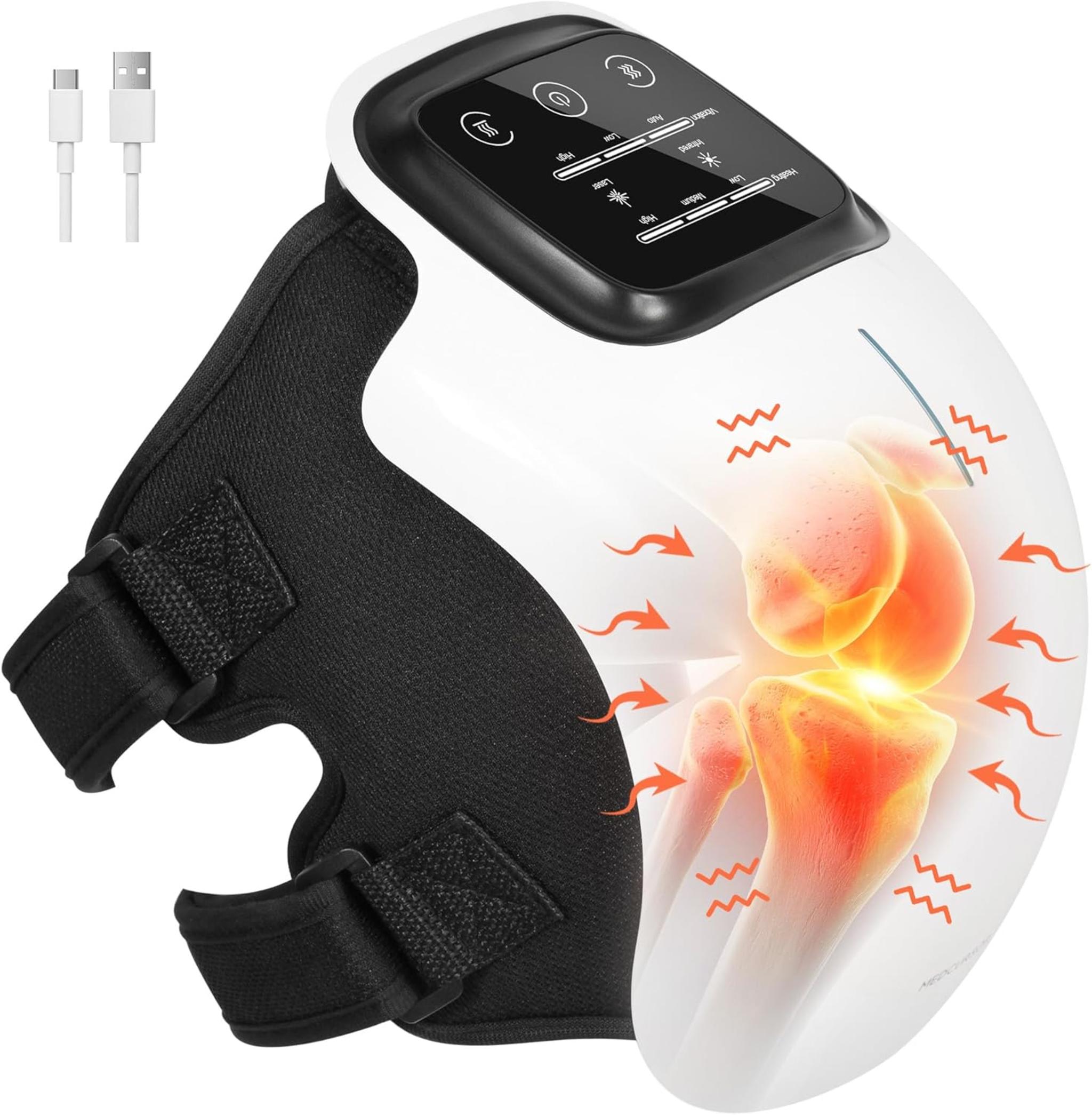Cordless Heated Knee Massager with 3 Heat Levels, 3 Vibration Modes & Adjustable Straps