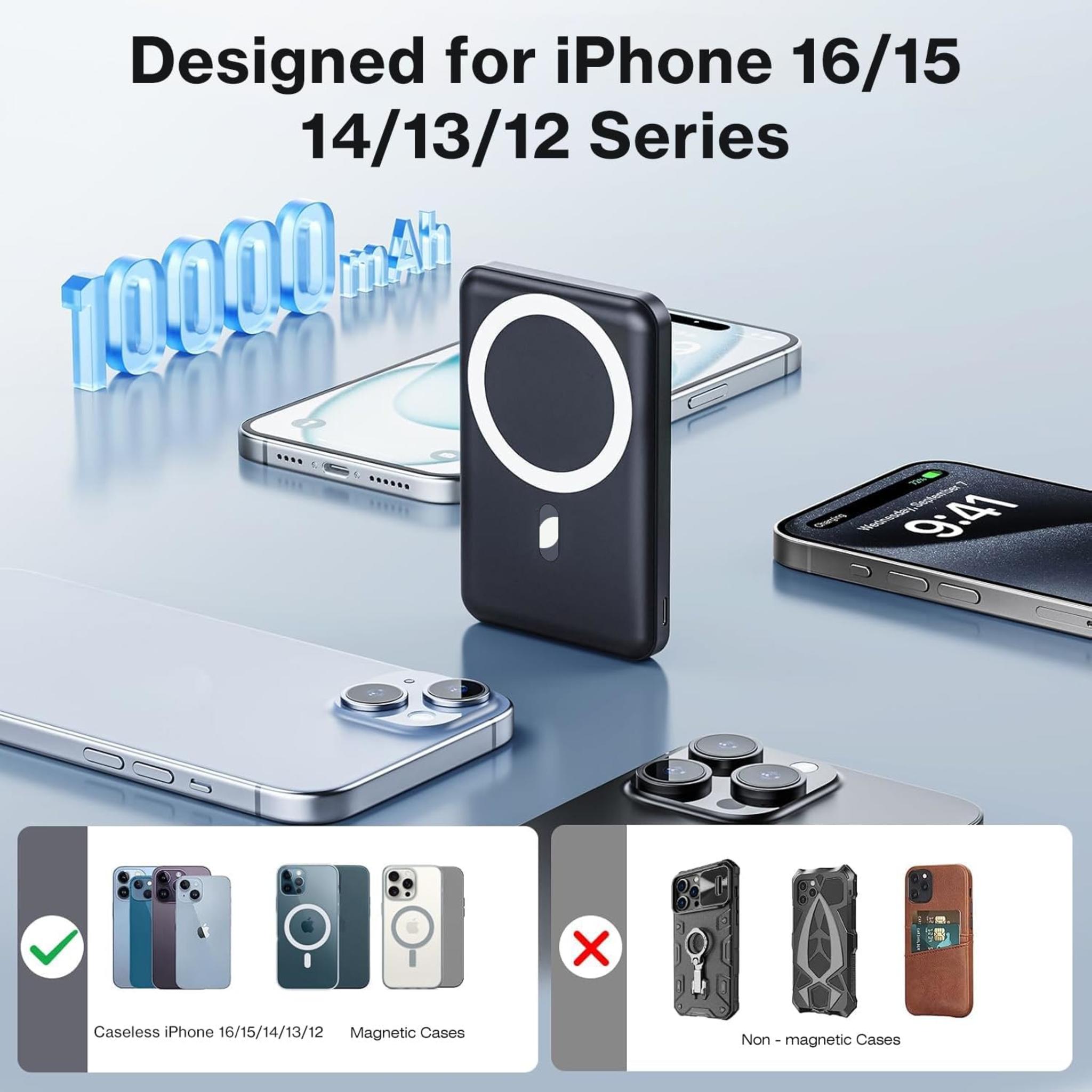 10000mAh Mag-Safe Wireless Portable Charger, 22.5W Fast Magnetic Power Bank