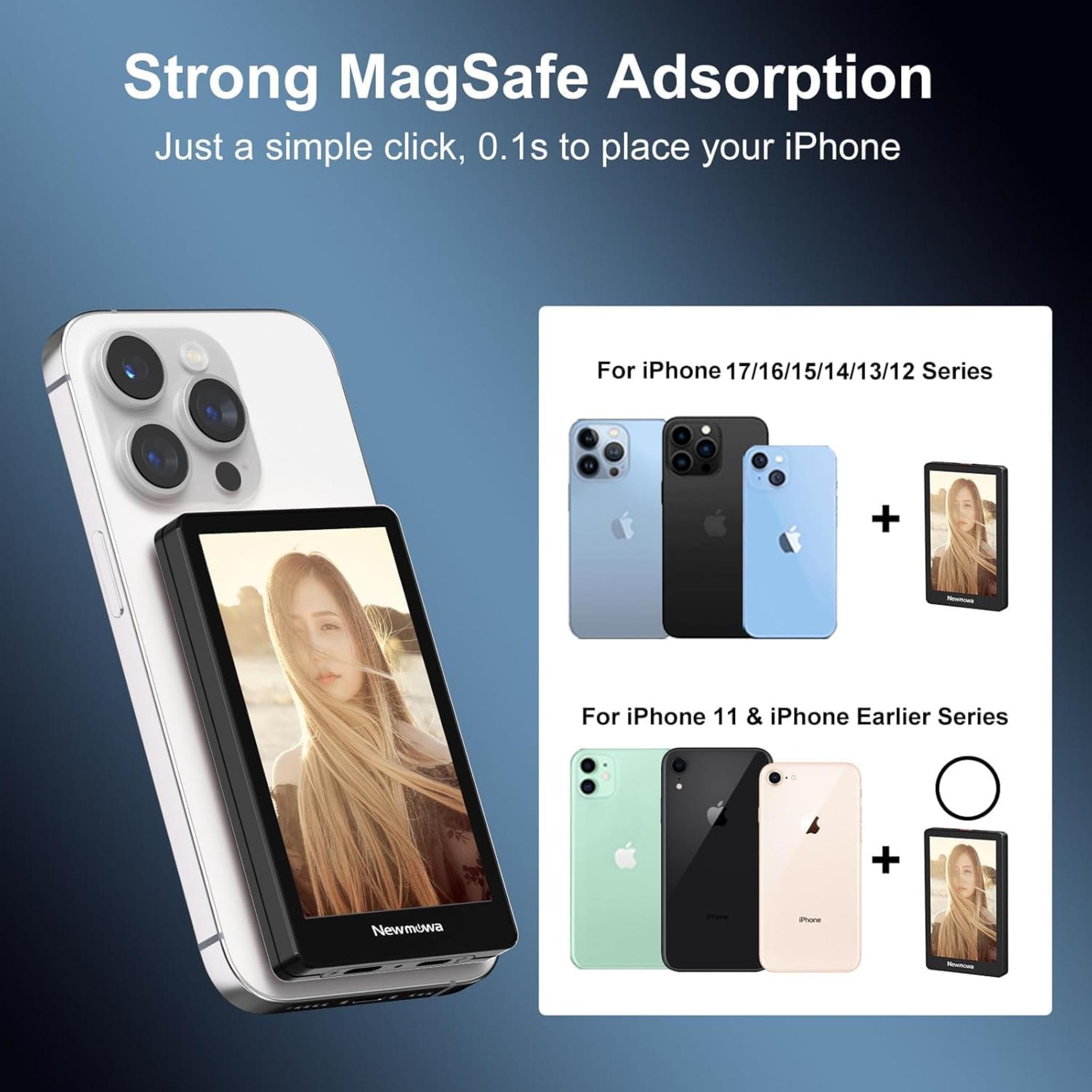 Magnetic Phone Vlog Selfie Monitor Screen - 1080P Wireless & 4K Wired Recording