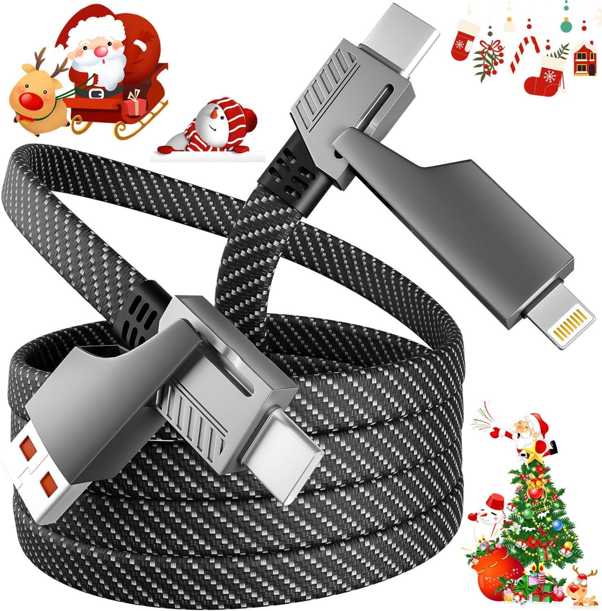 65W 4-in-1 USB-C Fast Charging Cable with E-Mark Chip, Multi-Port Charger for Phones/Tablets