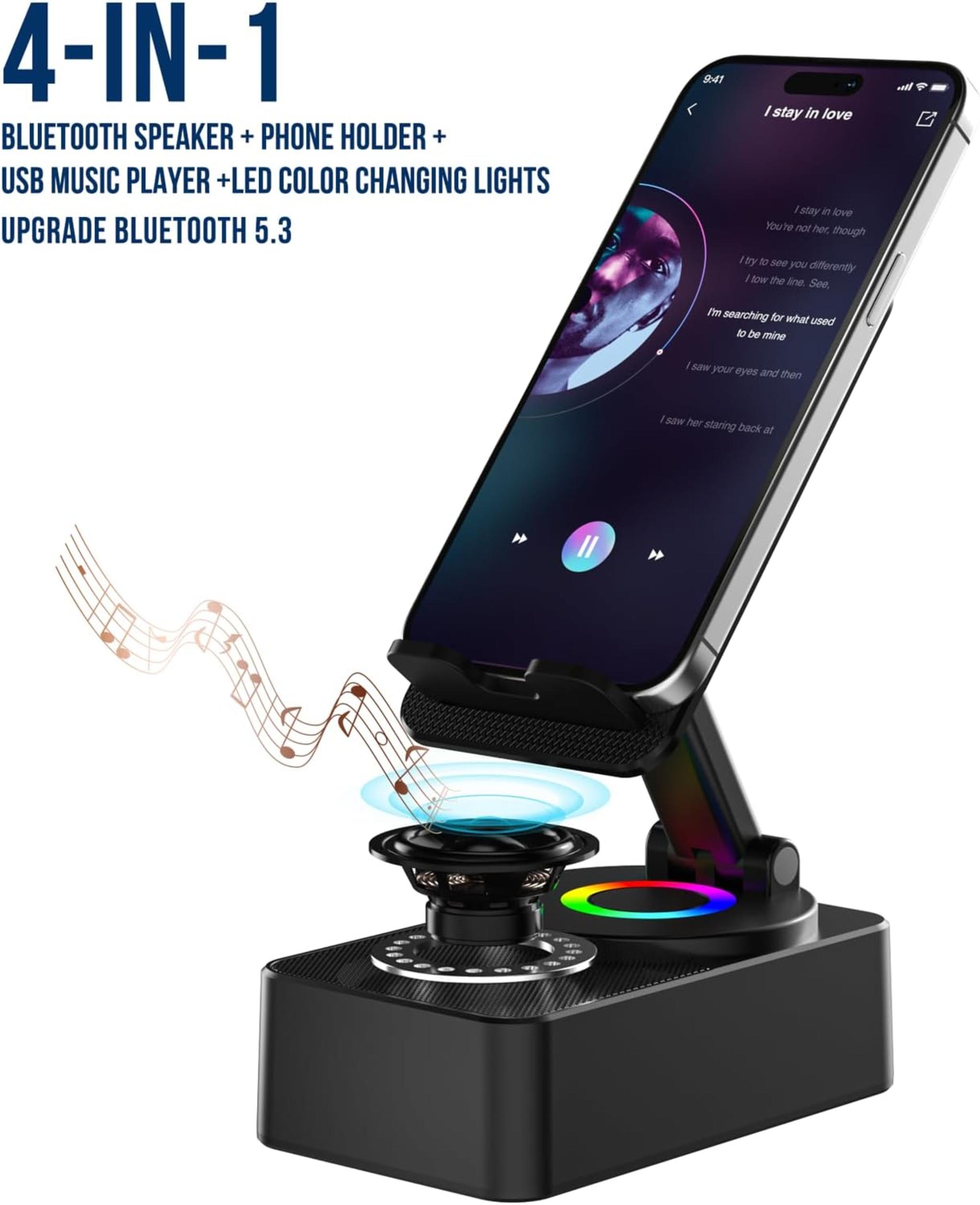 4-in-1 Bluetooth Speaker Phone Stand with LED Lights & HD Sound