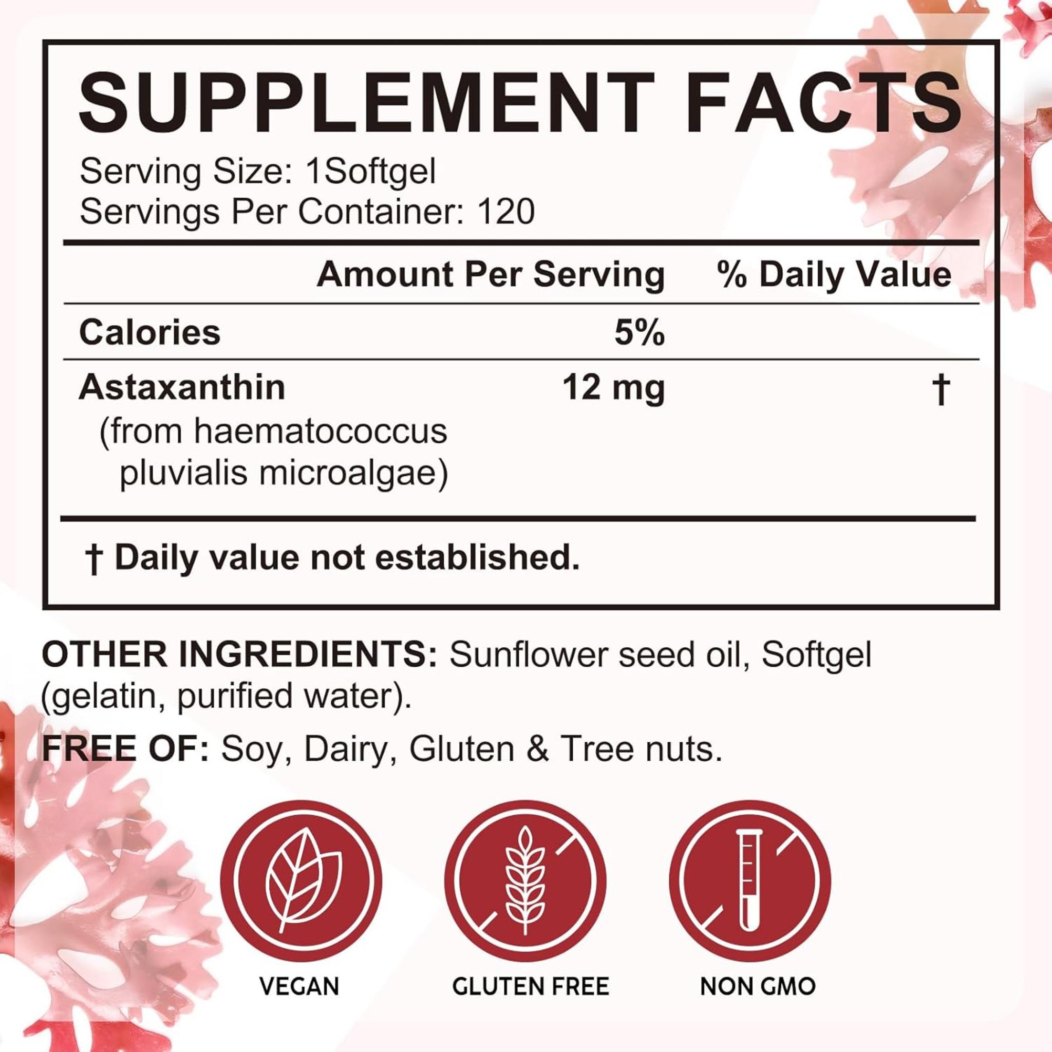 12mg Premium Astaxanthin Softgels | Natural Antioxidant for Eye, Joint & Skin Health | 4 Month Supply