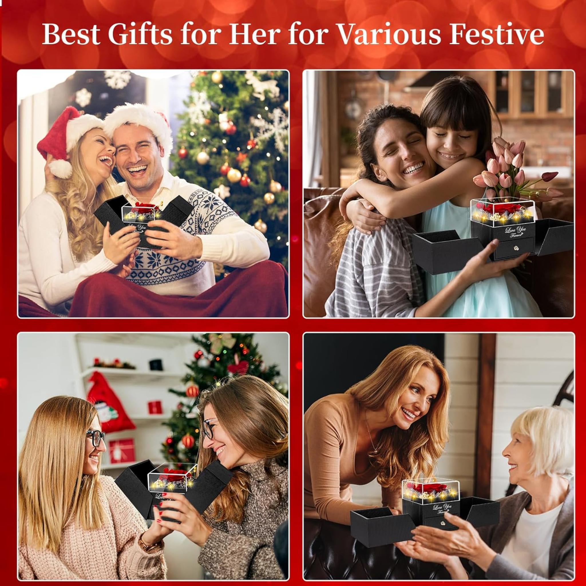 Preserved Red Rose with I Love You Necklace - Eternal Flower Gift