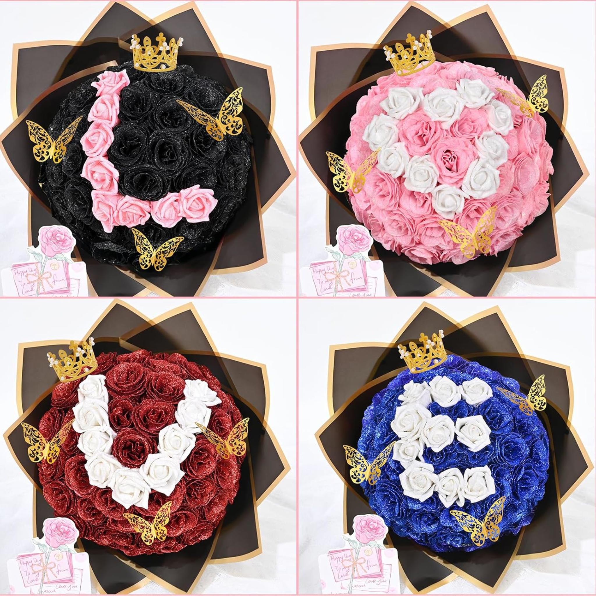 DIY Glitter Rose Bouquet Kit - 56 Flowers with Letters for Personalized Gifts
