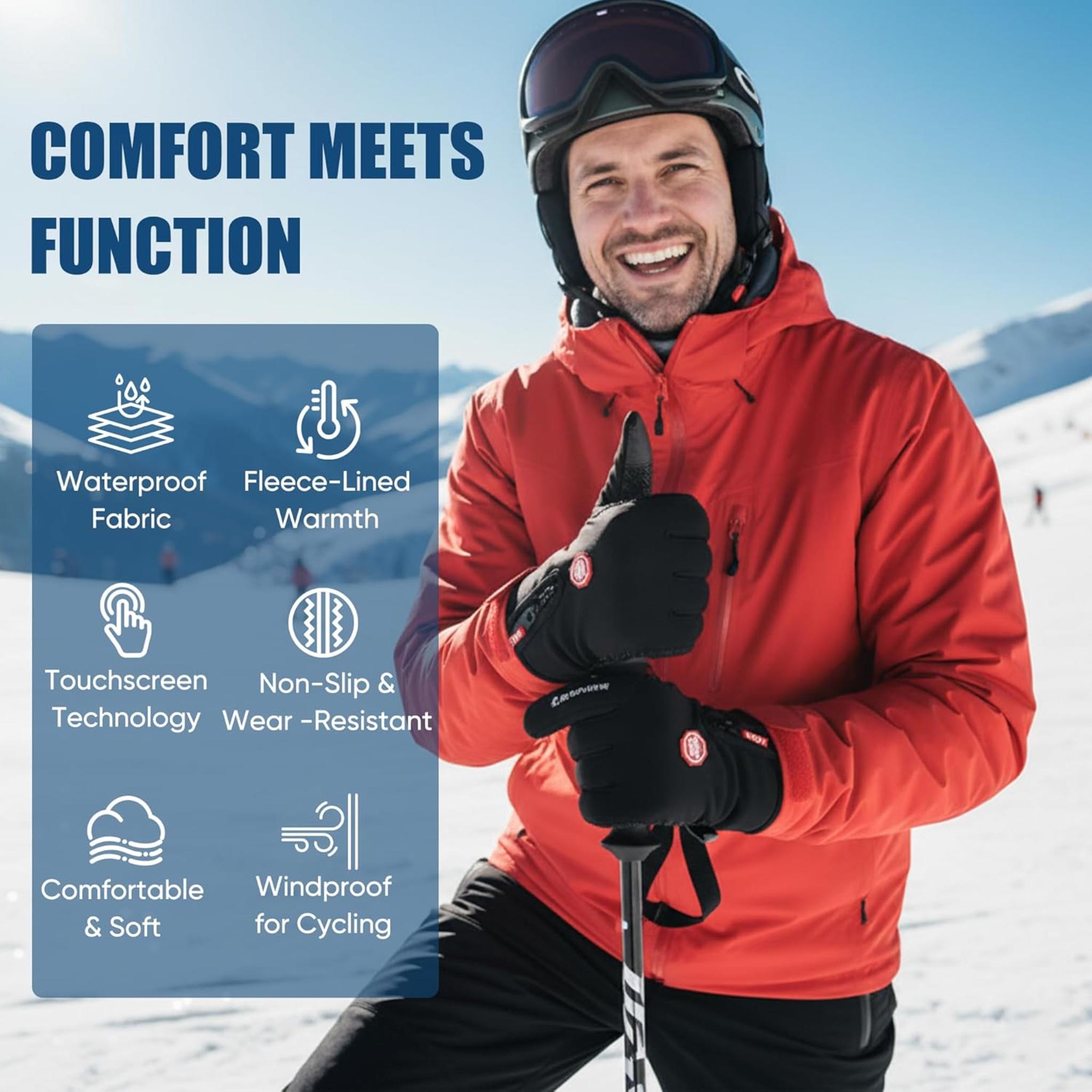 Waterproof Windproof Thermal Winter Gloves with Touchscreen & Anti-Slip Grip