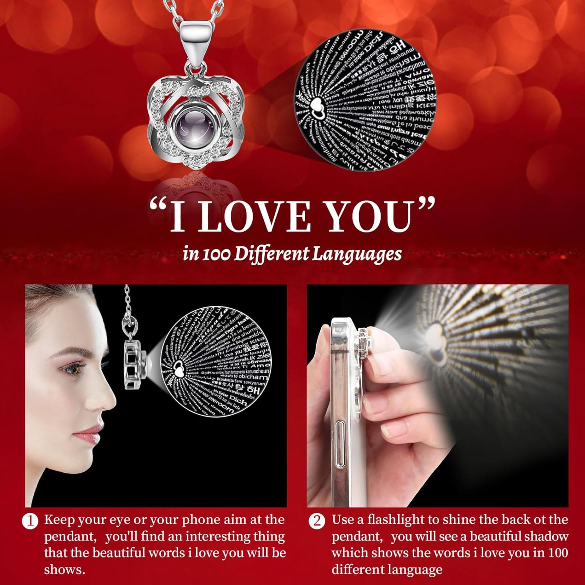 Preserved Red Rose with I Love You Necklace - Eternal Flower Gift