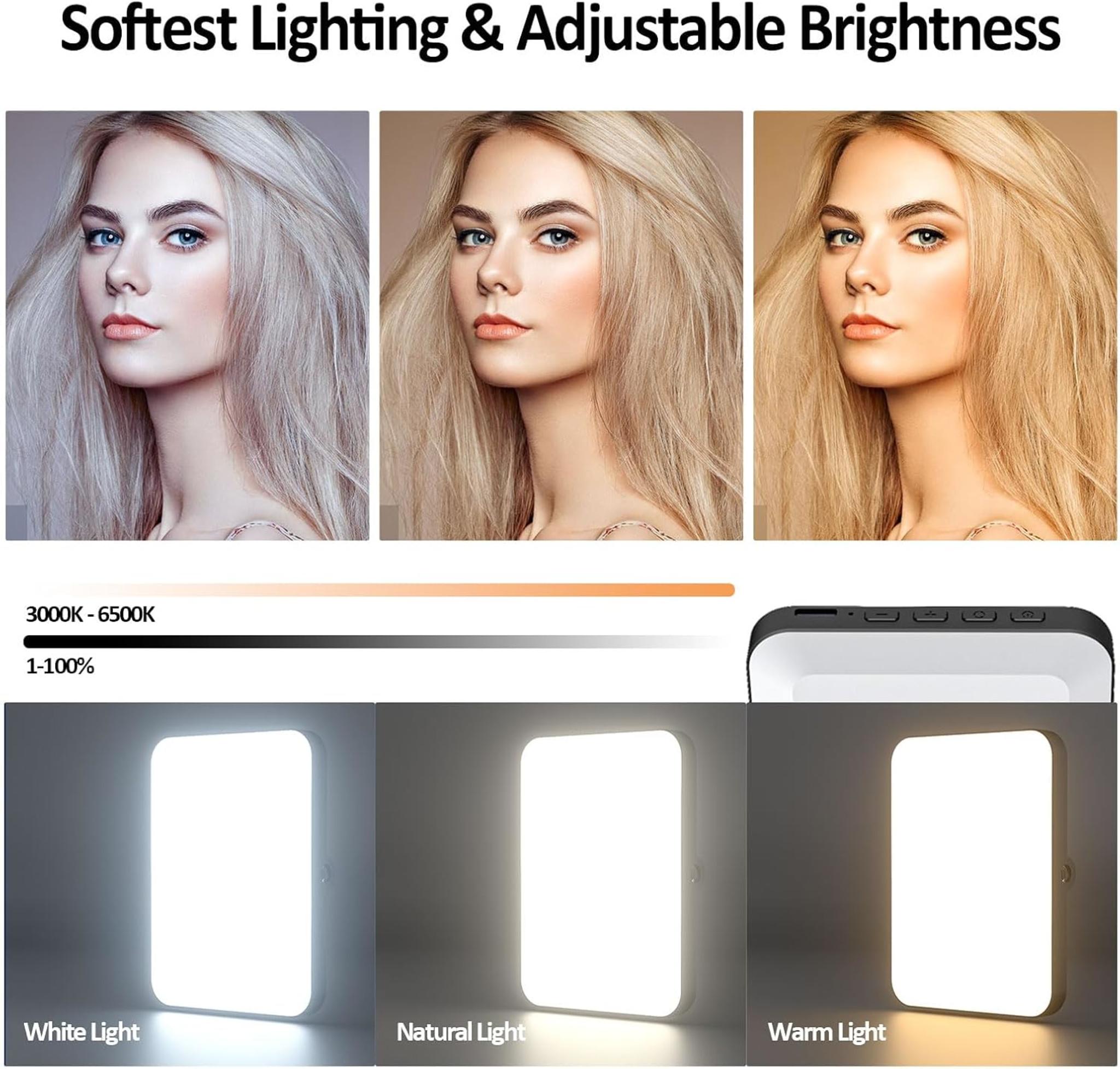 Rechargeable Clip-On Selfie Light with 3 Modes, 10 Brightness & 2000mAh Battery