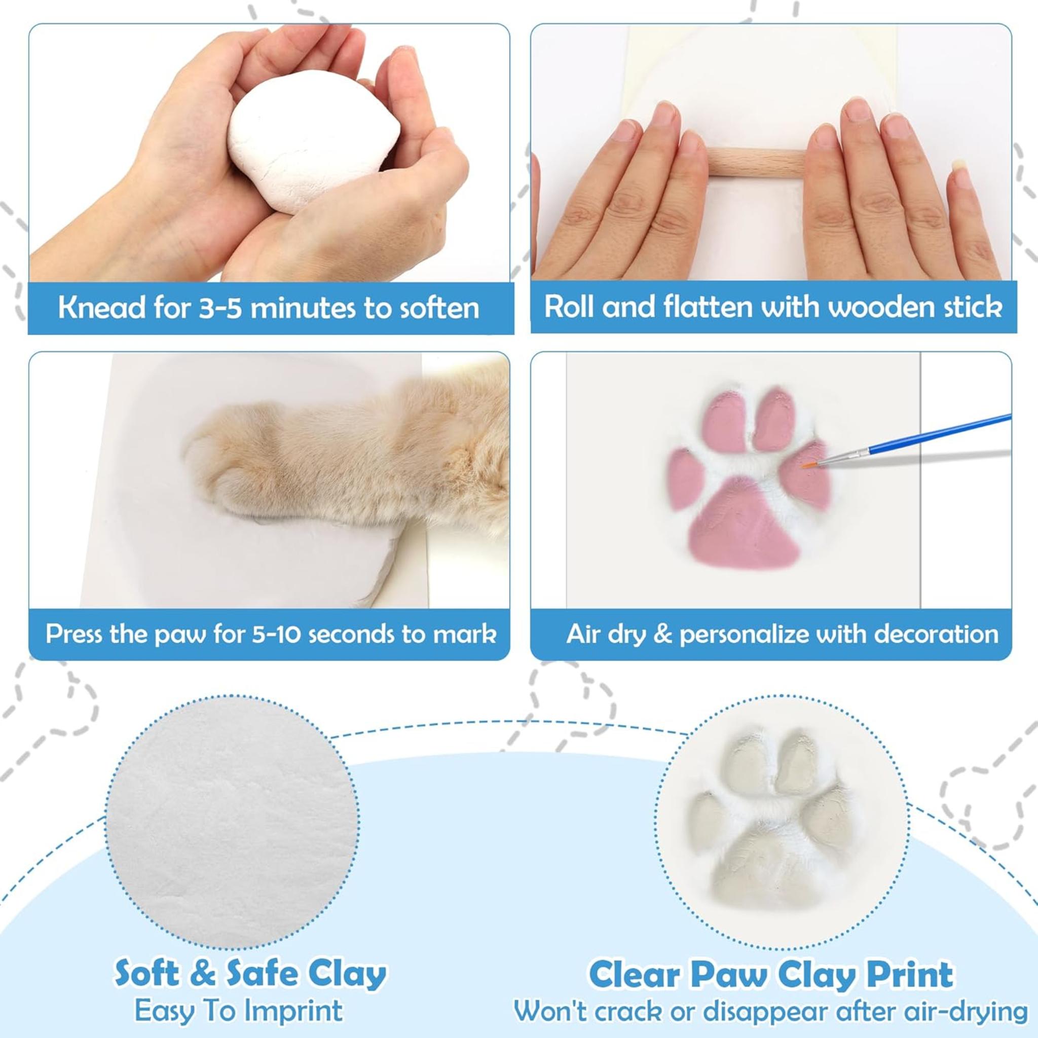 Pet Paw Print Kit with Photo Frame, Inkless Ink Pad, Clay and Paints