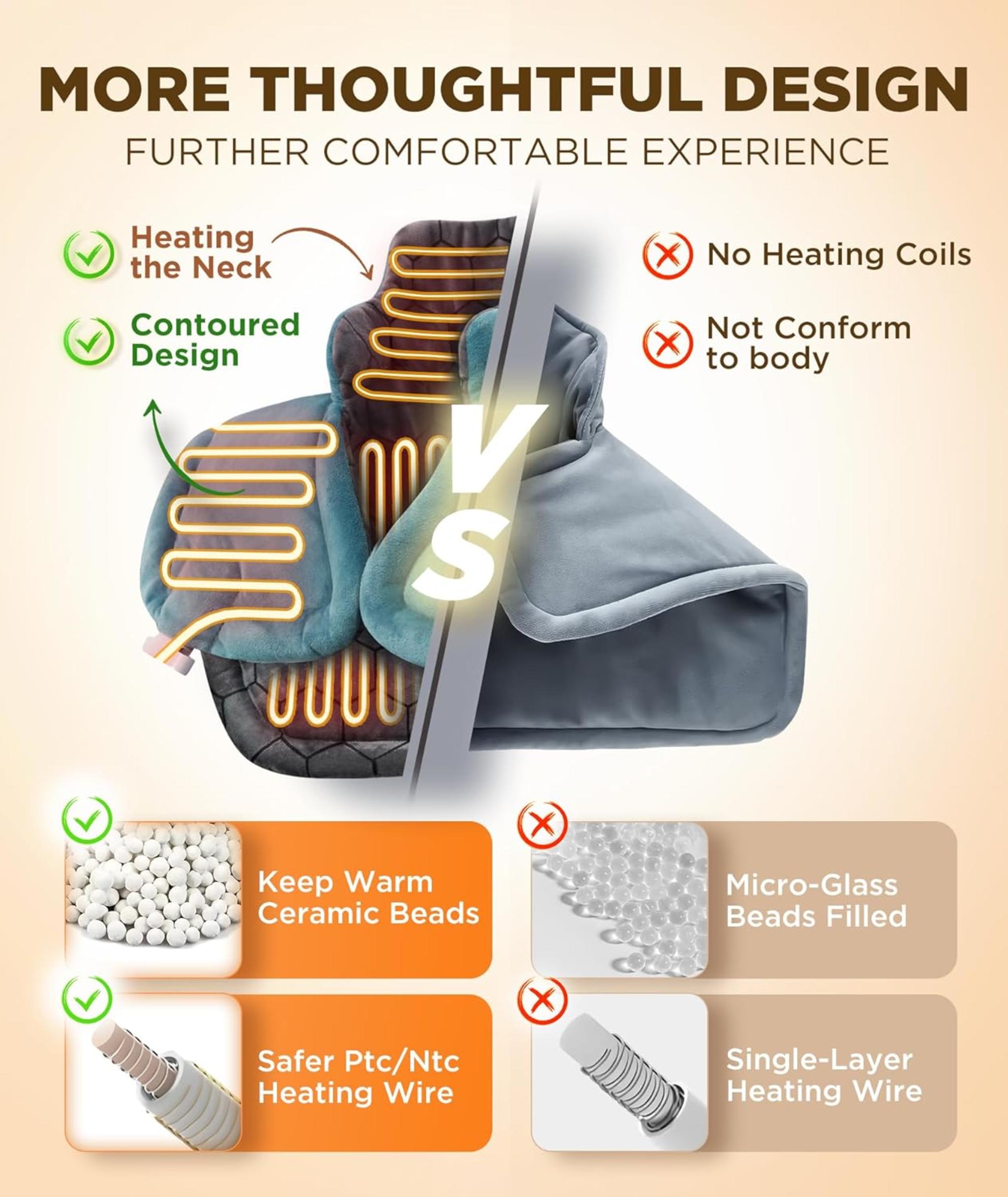 Graphene-Infused Weighted Heating Pad with 6 Heat Settings & Auto-Off Timer for Neck & Shoulder Pain Relief