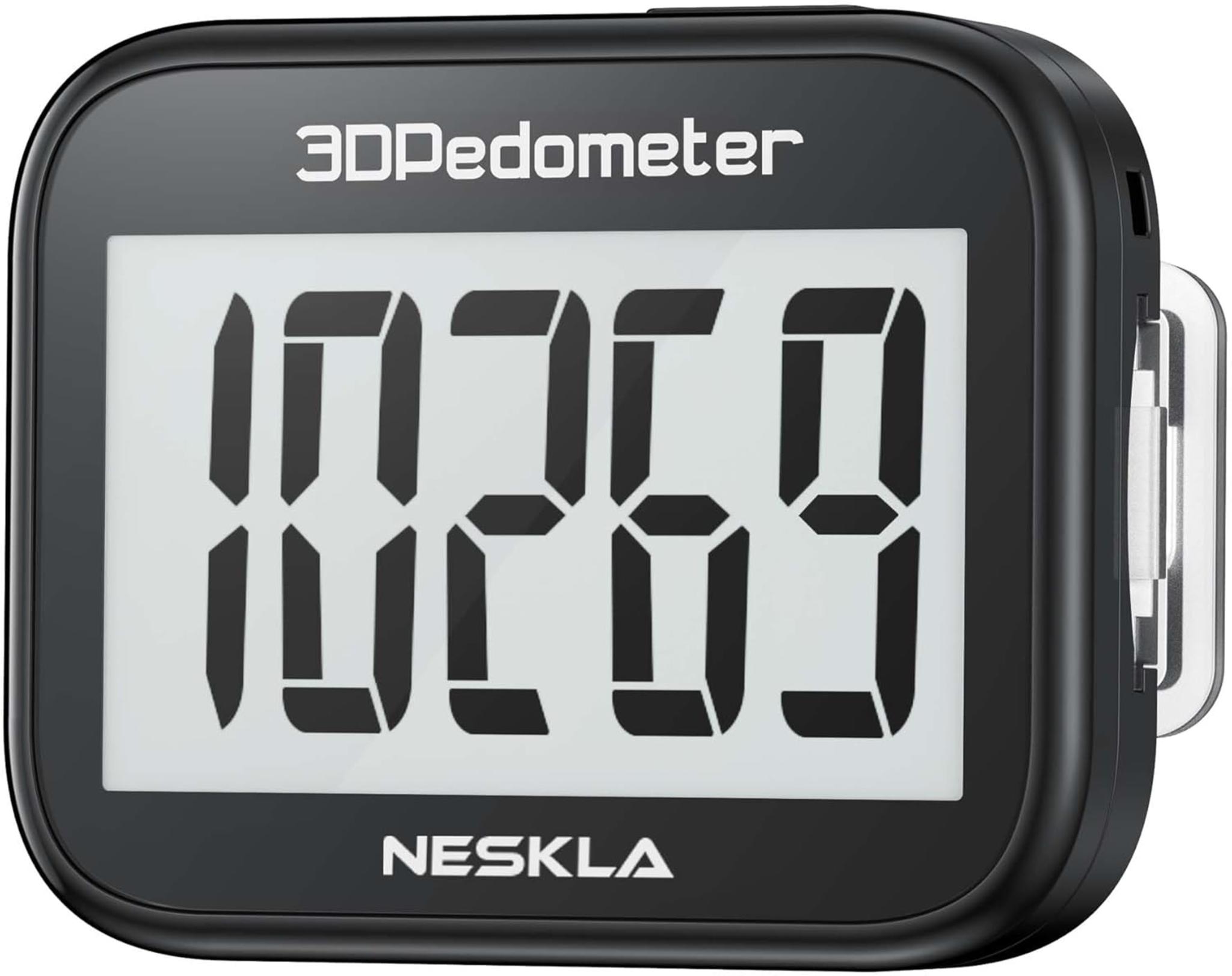 3D Pedometer with Large Digital Display, Accurate Step Counter with Clip and Lanyard