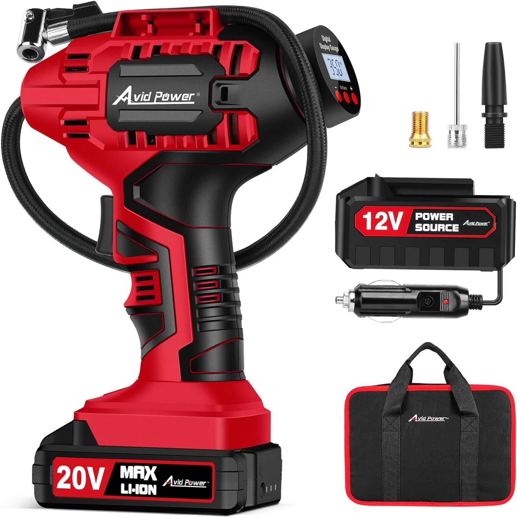 20V Cordless Tire Inflator with Auto Shut-off, Digital Gauge & Dual Power Supply