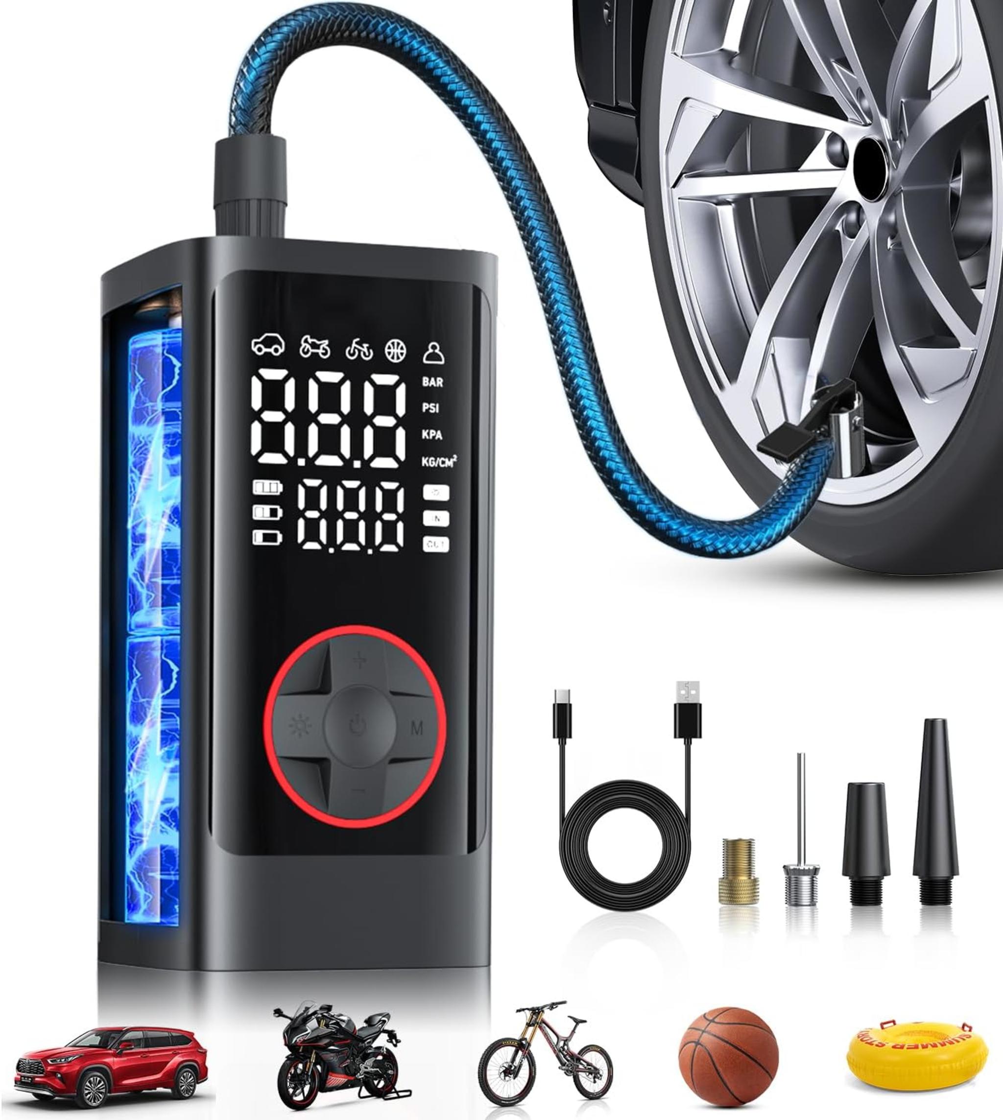 150PSI Cordless Portable Air Compressor with Auto Shut Off, LED Light for Car Tires
