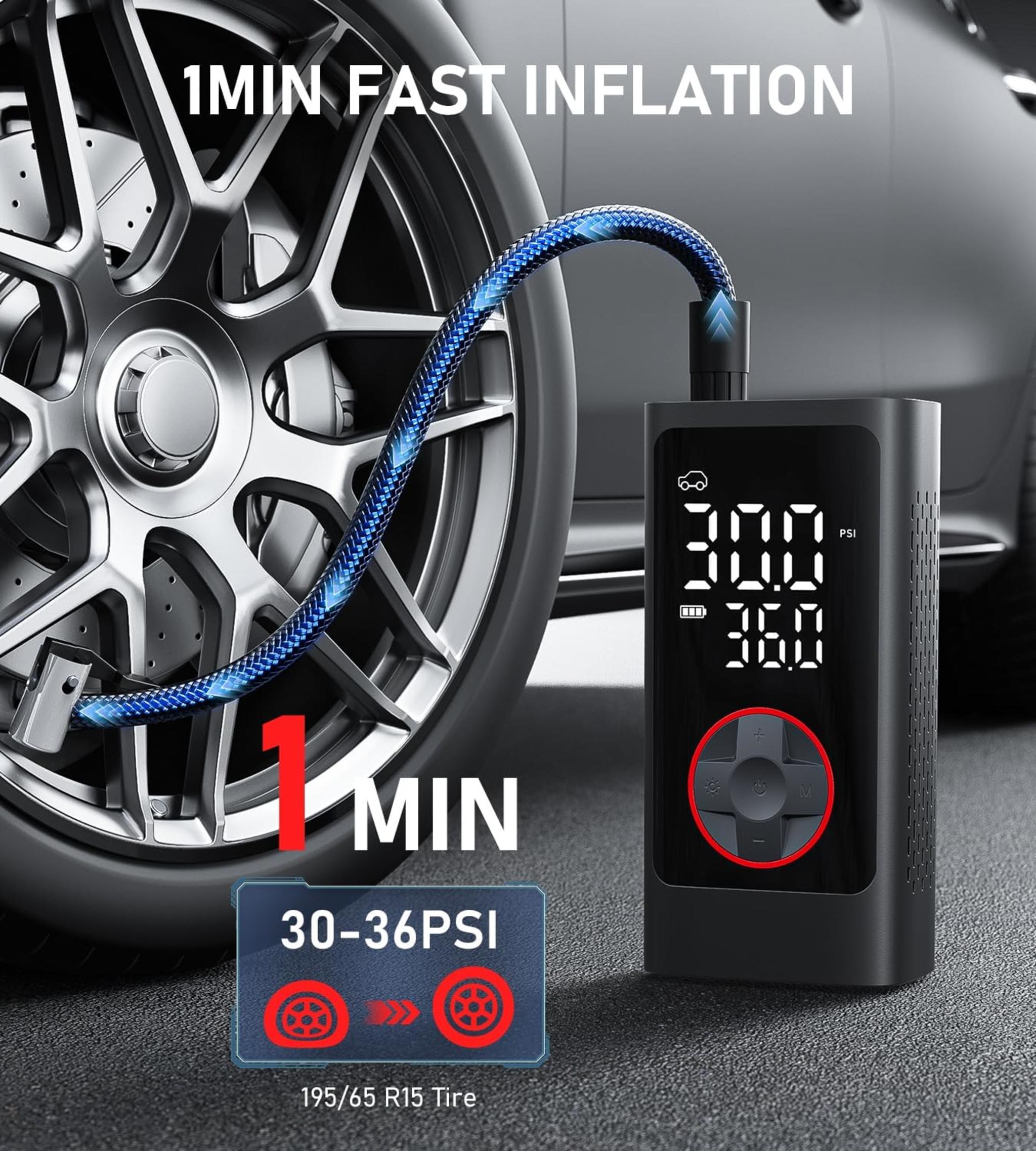 150PSI Cordless Portable Air Compressor with Auto Shut Off, LED Light for Car Tires