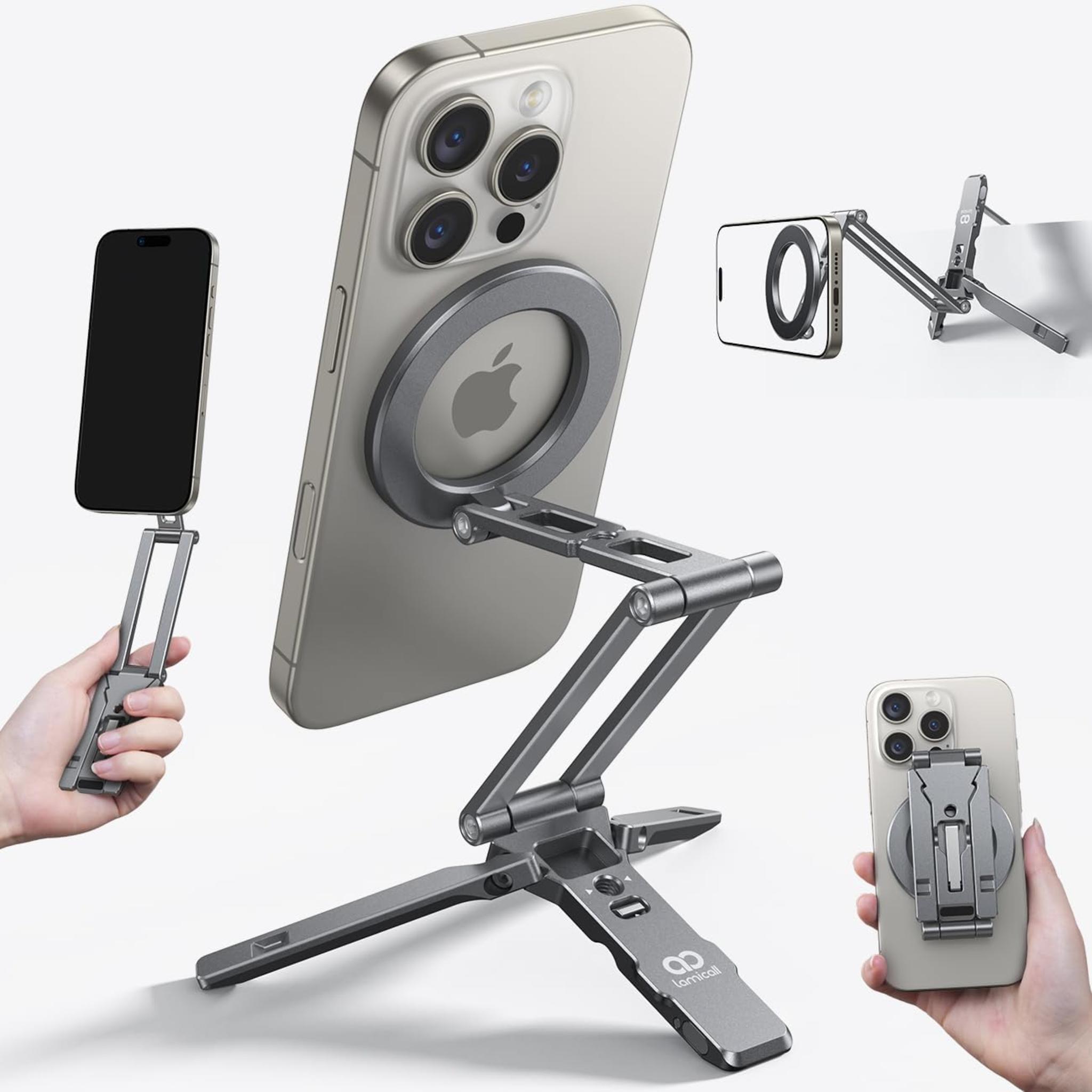 Ultra-Compact Magnetic Phone Tripod Stand with 5-in-1 Design for Flexible Shooting