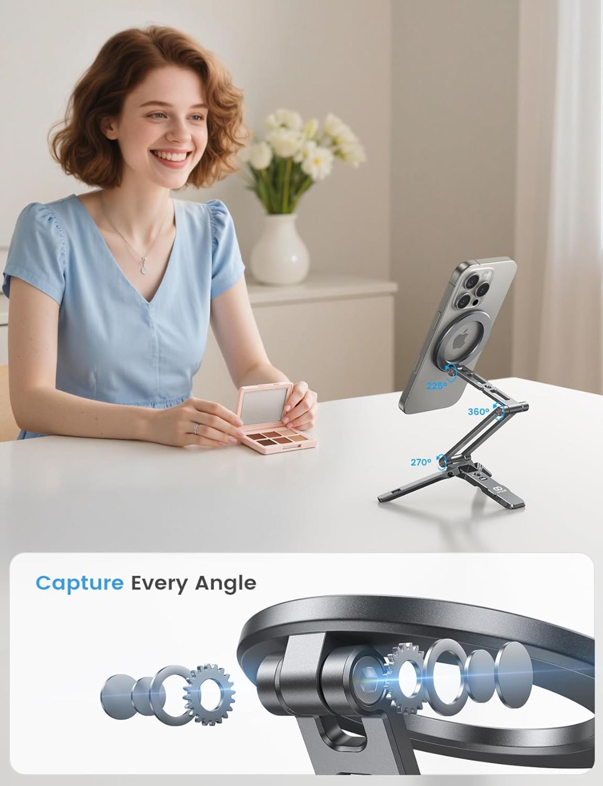 Ultra-Compact Magnetic Phone Tripod Stand with 5-in-1 Design for Flexible Shooting