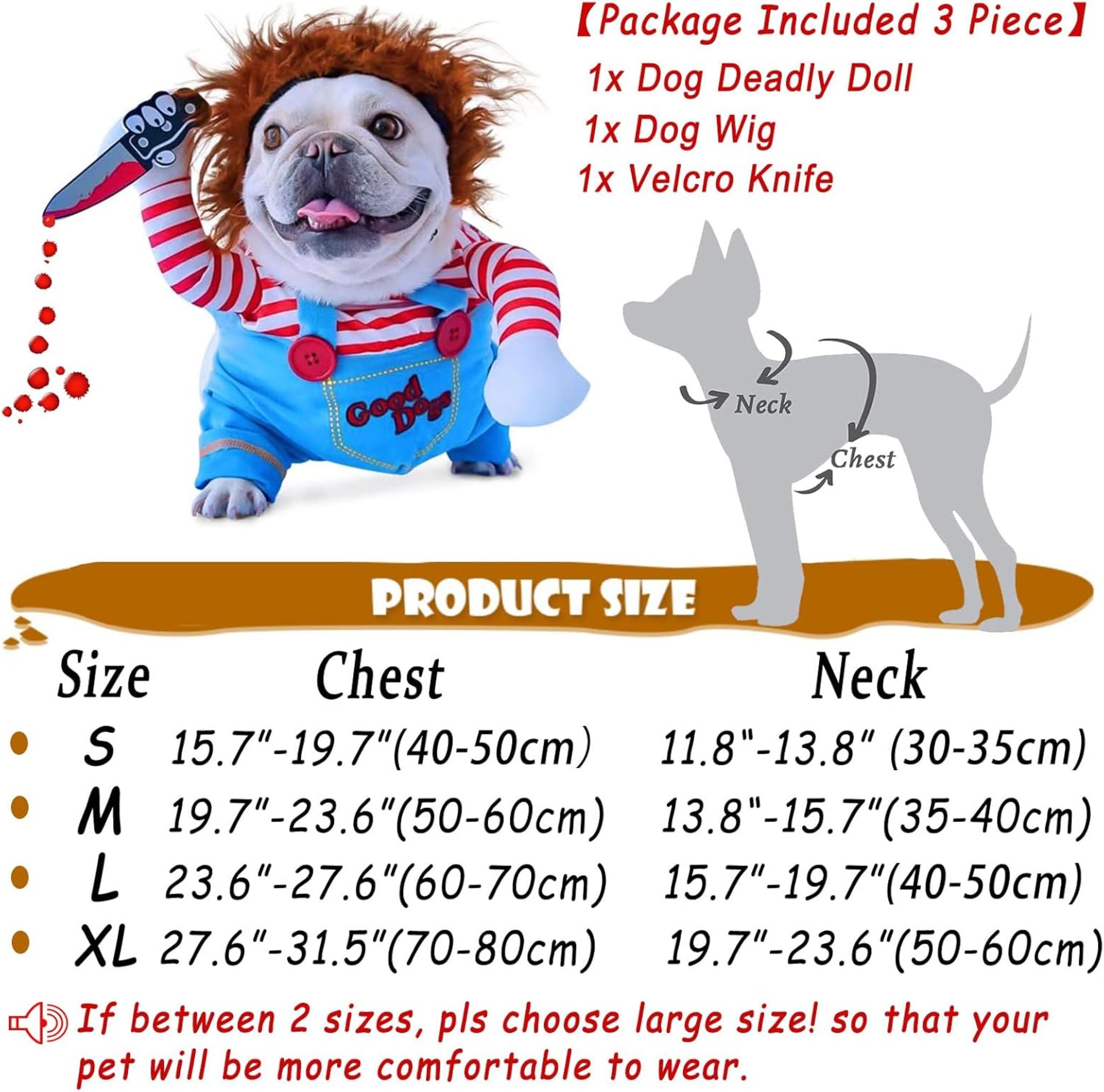 Chucky Killer Doll Pet Costume with Foam Knife & Wig - Cosplay for Dogs & Cats