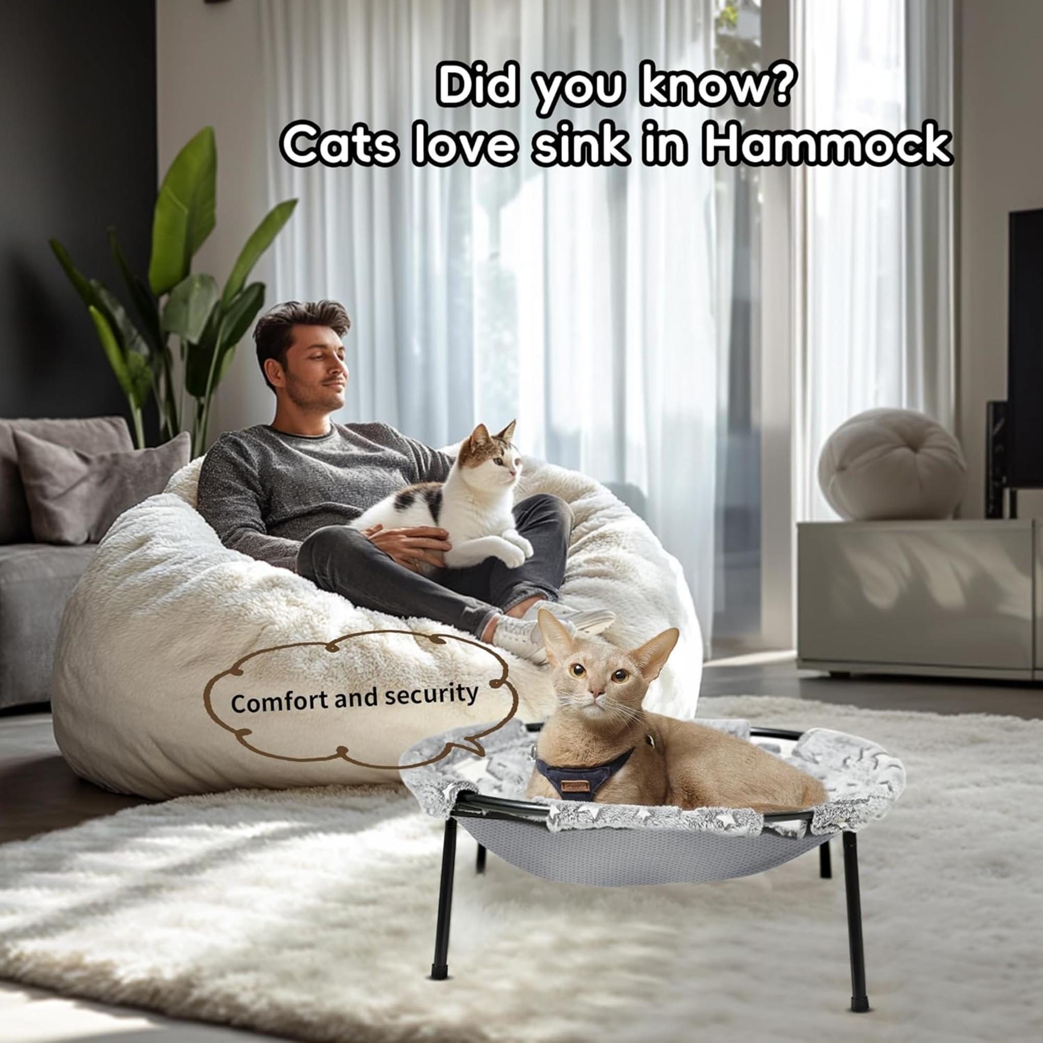 Glow-in-Dark Elevated Cat Hammock Bed for Large Cats, Dual-Sided Comfort, Tool-Free Assembly