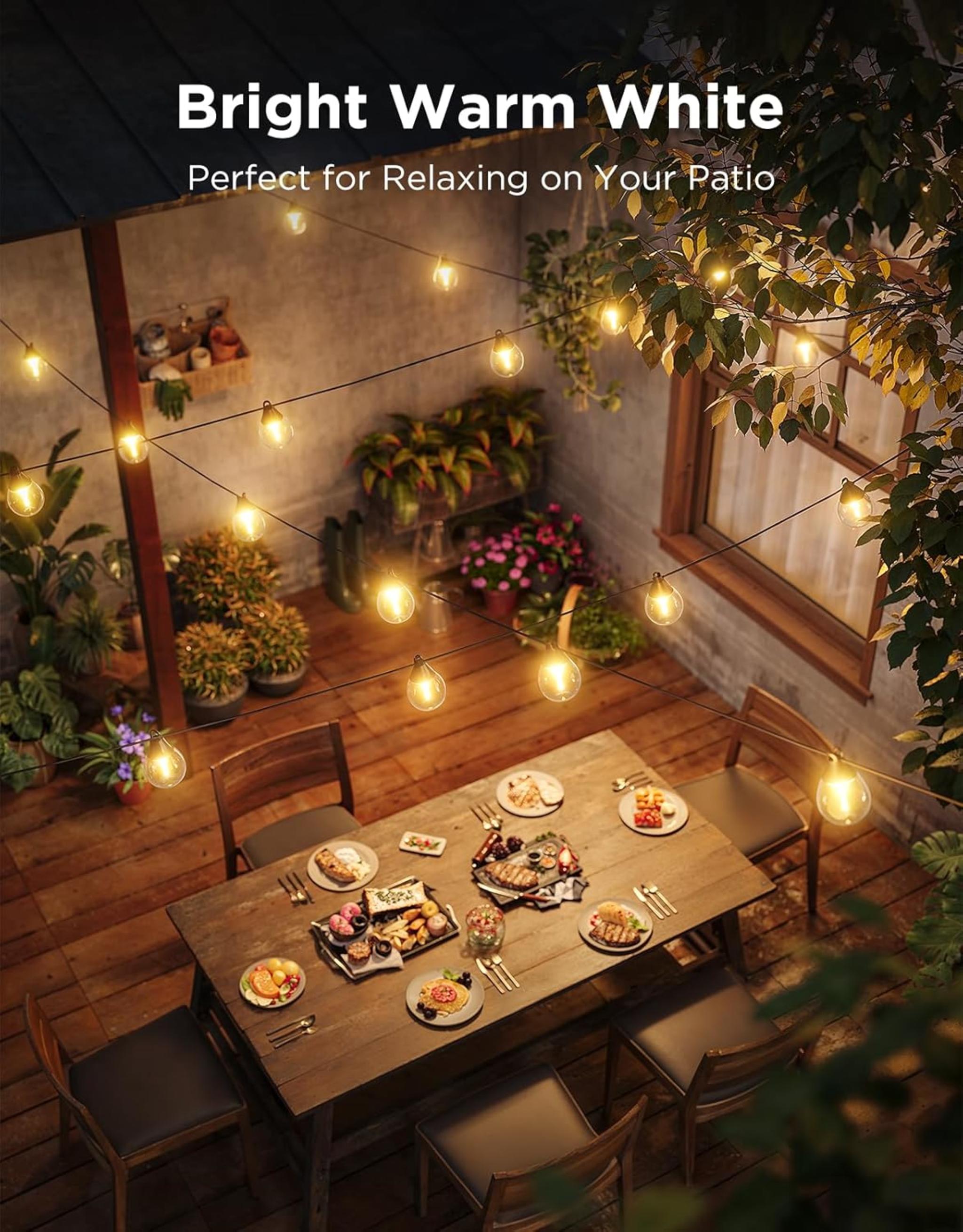 96ft Outdoor RGBWIC String Lights with 30 Dimmable LED Bulbs, 111 Scene Modes, IP67 Waterproof