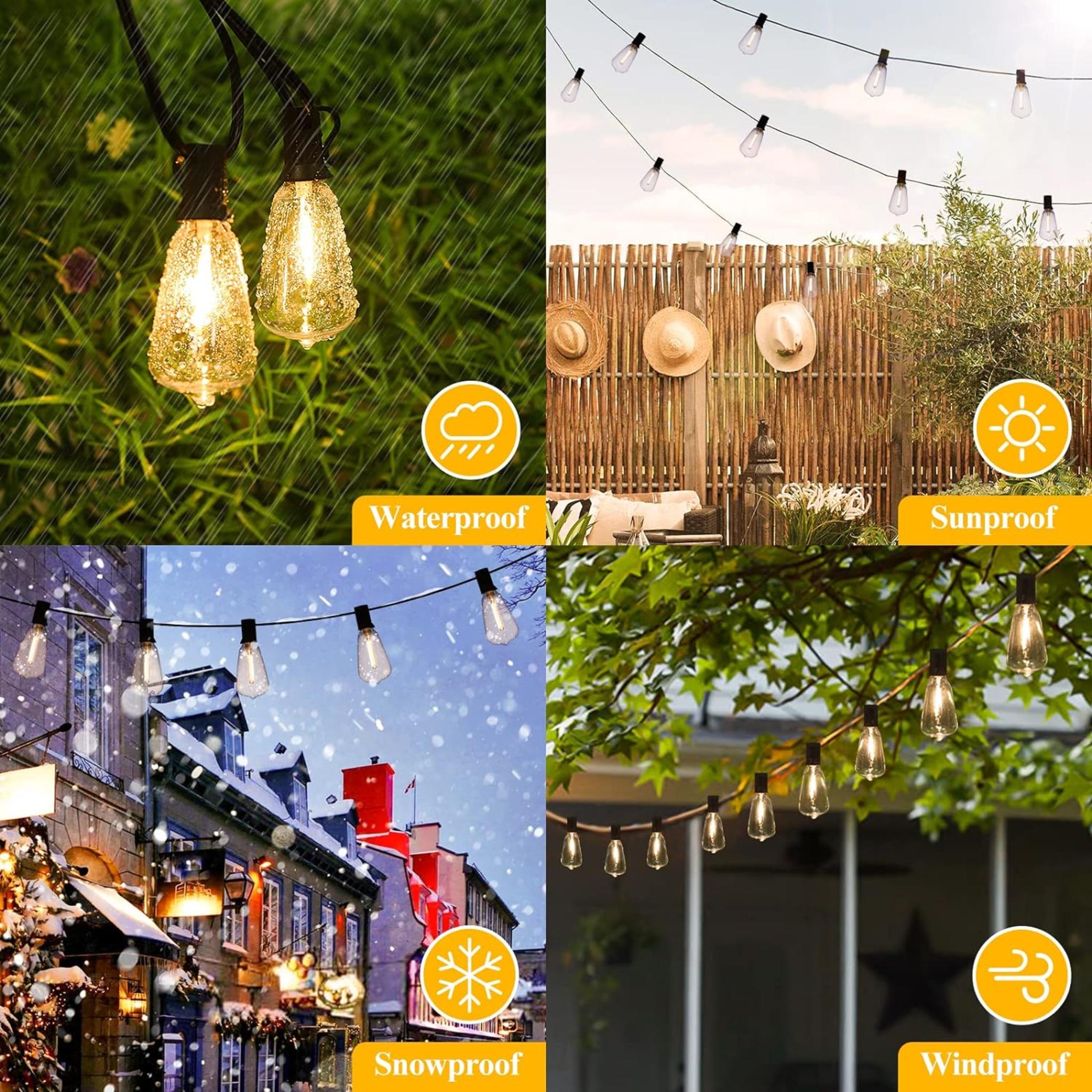 100FT Outdoor LED String Lights with 52 Shatterproof Vintage Edison Bulbs, Waterproof Dimmable Patio Lighting