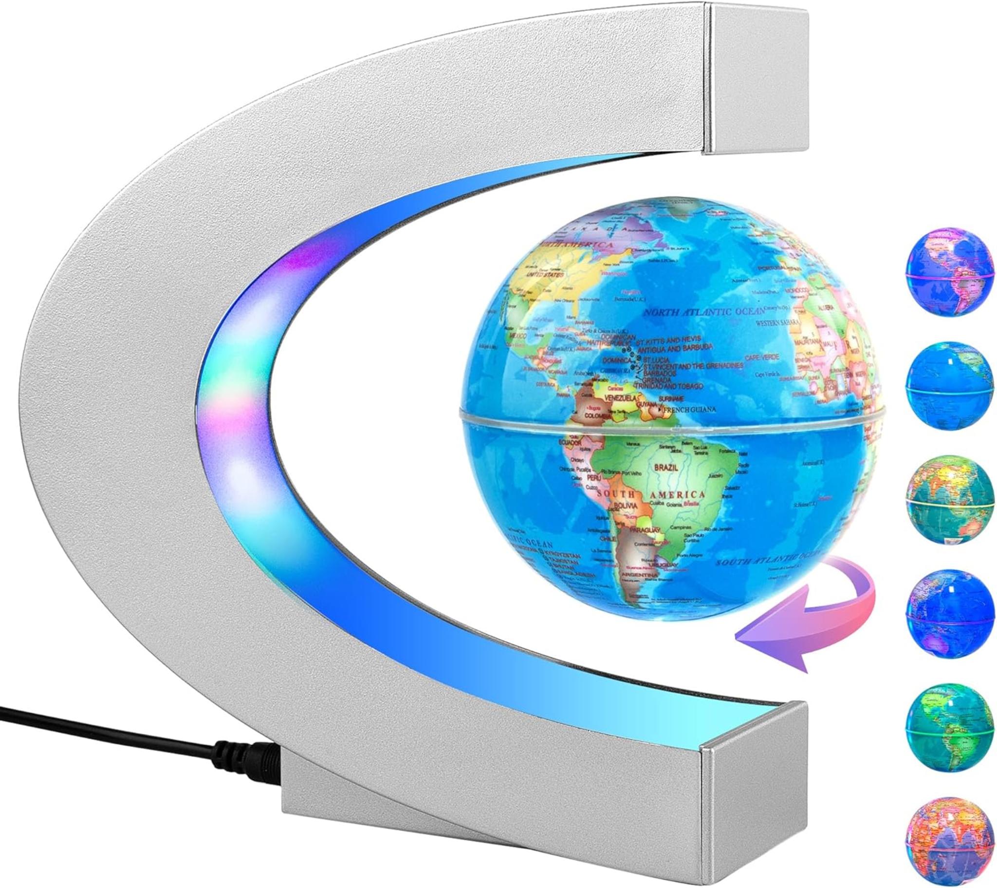 Magnetic Levitating Globe with LED Lights - 7 Color Floating World Desk Decor