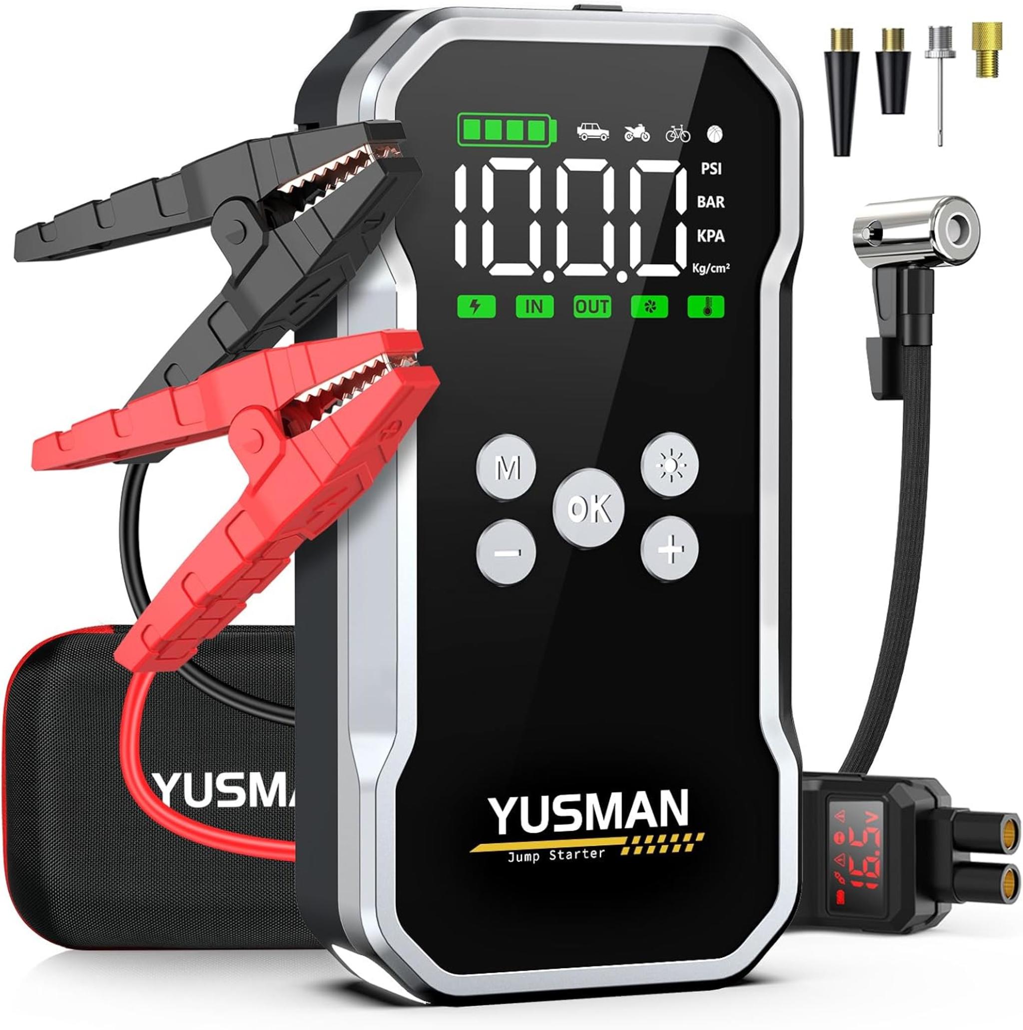 6000A Car Jump Starter with Air Compressor, 15800mAh Power Bank & LED Flashlight