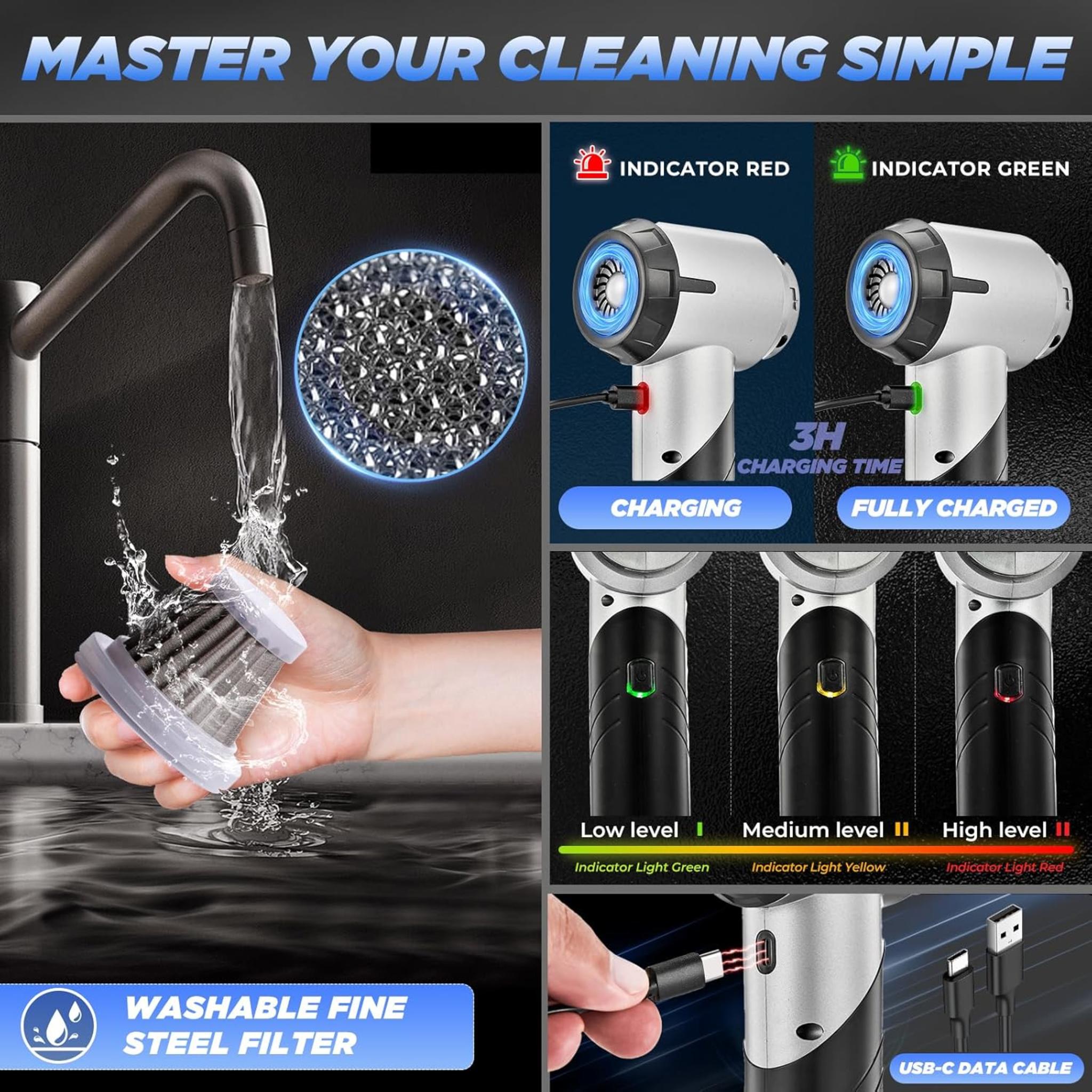 17000PA Cordless Handheld Car Vacuum Cleaner - 3-in-1 Portable Foldable with Brushless Motor