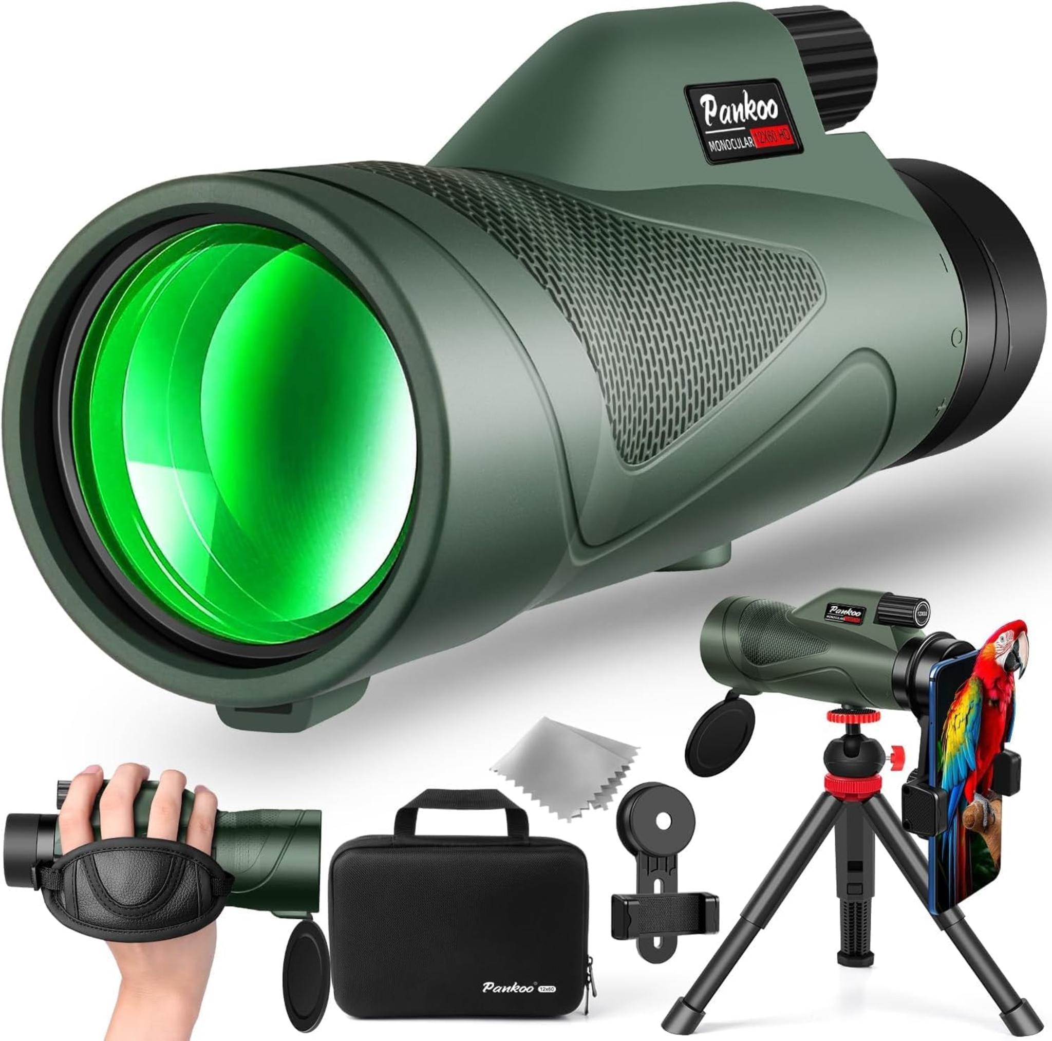 12x60 HD Monocular Telescope with Smartphone Adapter & Tripod for Outdoor Activities