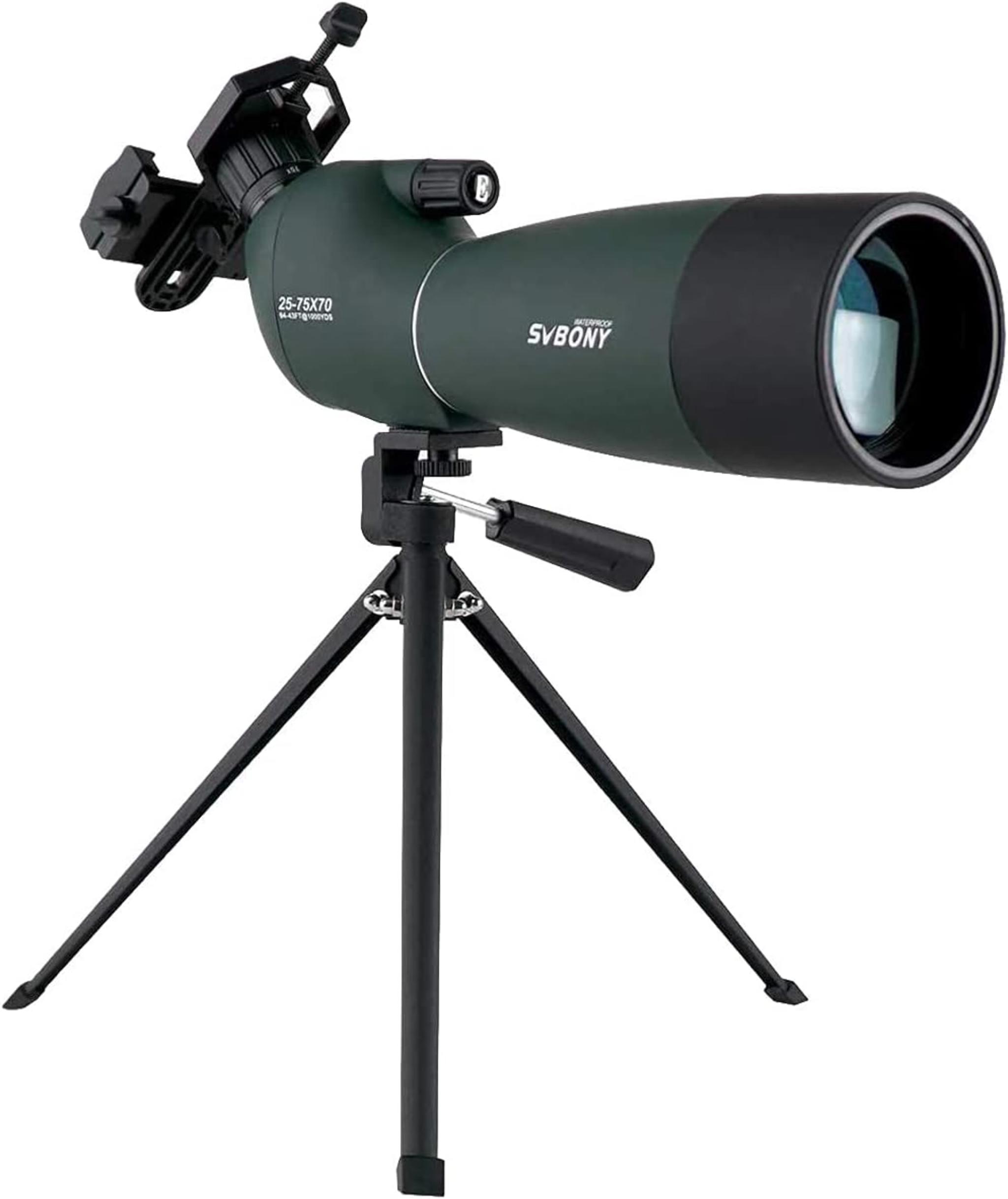 25-75x70mm Angled Spotting Scope with Tripod & Phone Adapter, Waterproof for Bird Watching