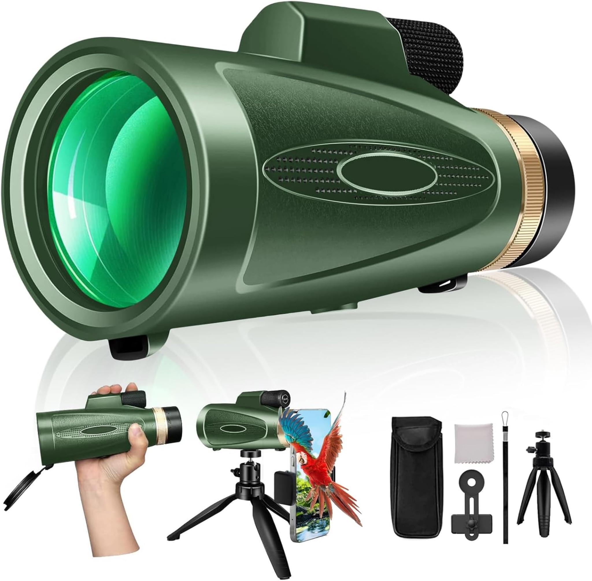 80x100 High Power Monocular with Smartphone Adapter & Tripod for Outdoor Observation