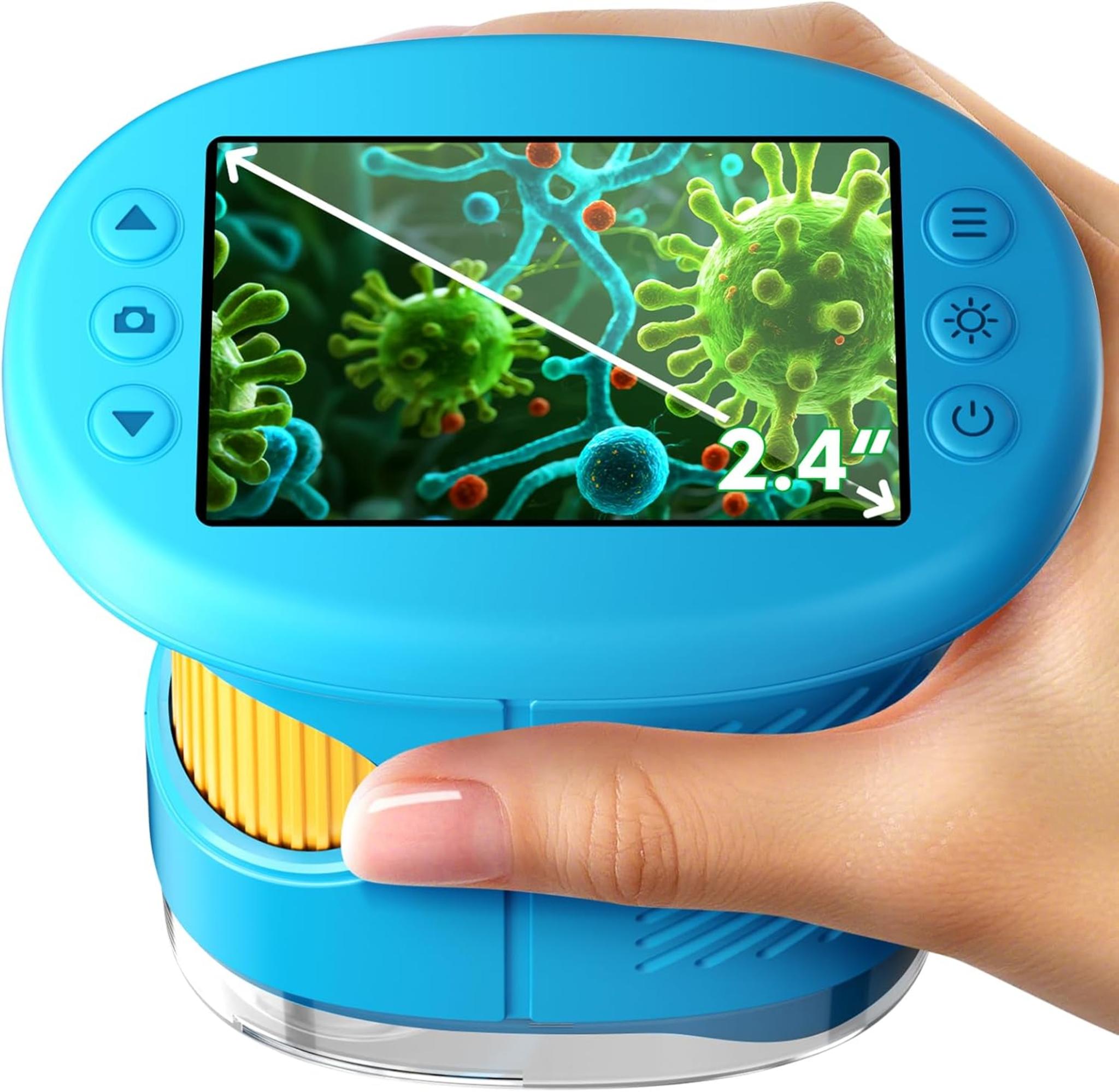 4K Digital Handheld Microscope for Kids with 1000X Magnification, 2.4" Screen & 12 Slides