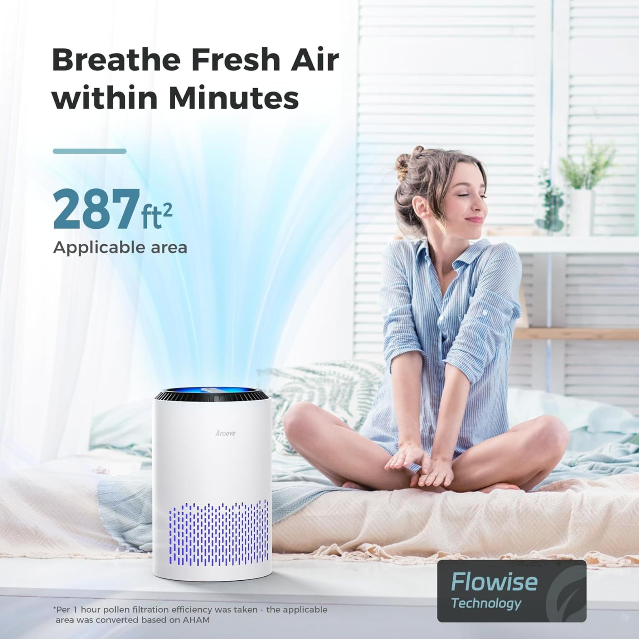 Air Purifier with 3-Layer Filter, Sleep Mode & Essential Oil Diffuser